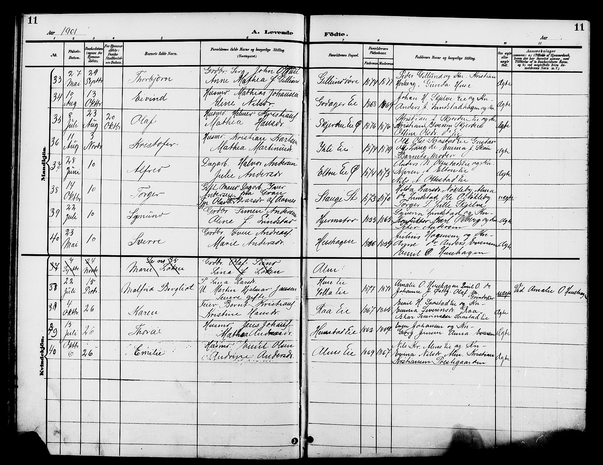 Stange prestekontor, AV/SAH-PREST-002/L/L0012: Klokkerbok nr. 12, 1900-1908, s. 11
