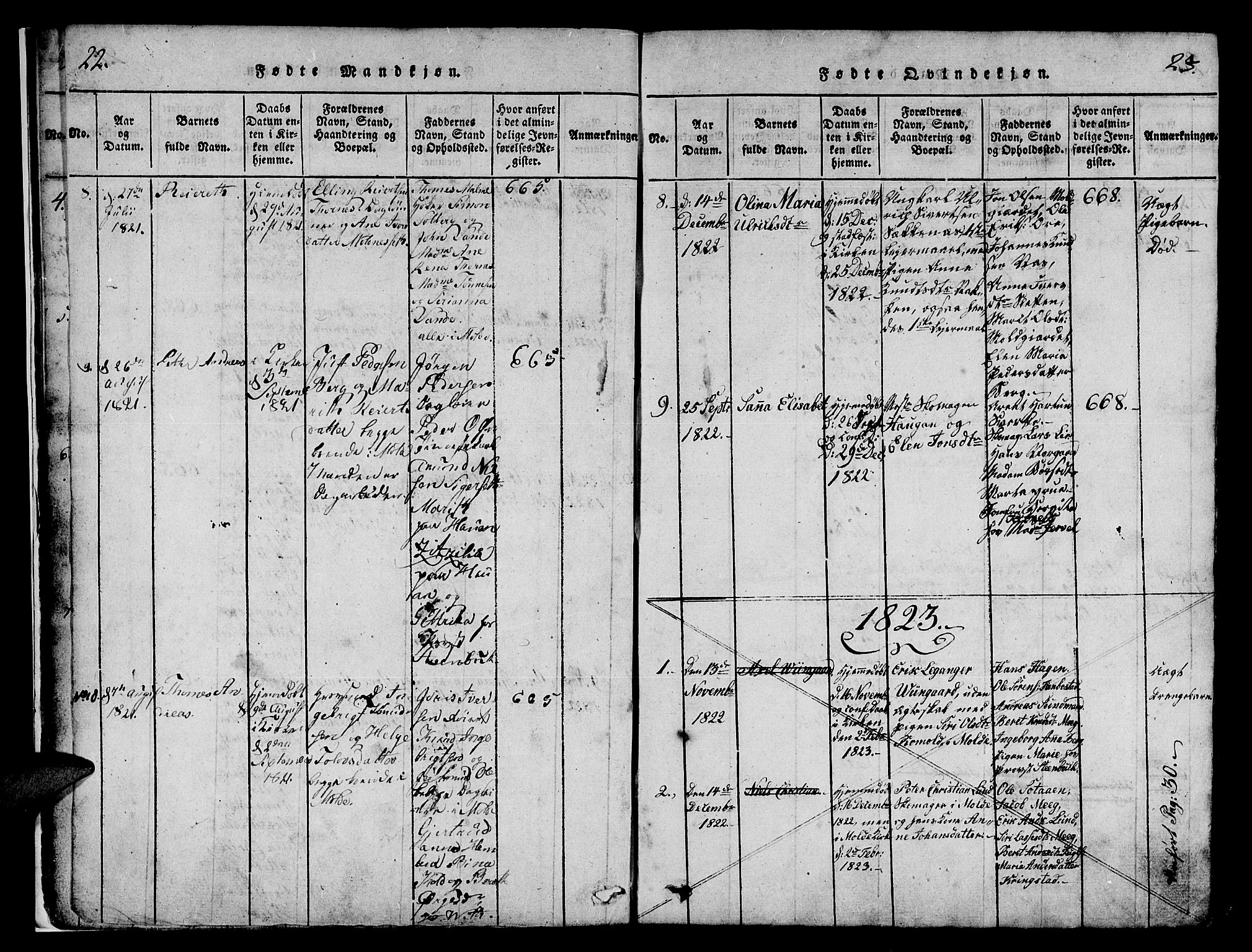 Ministerialprotokoller, klokkerbøker og fødselsregistre - Møre og Romsdal, AV/SAT-A-1454/558/L0700: Klokkerbok nr. 558C01, 1818-1868, s. 22-23
