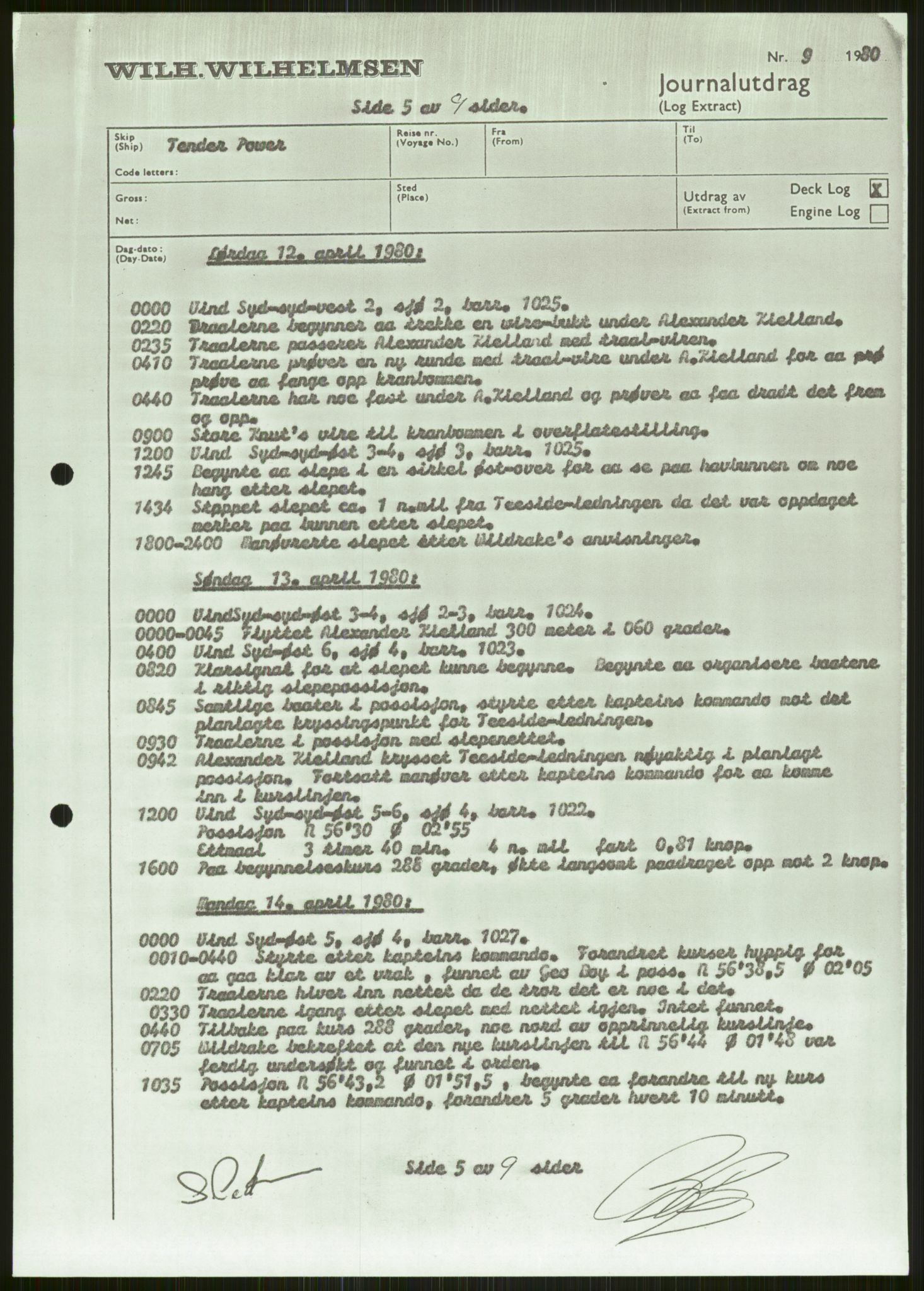 Justisdepartementet, Granskningskommisjonen ved Alexander Kielland-ulykken 27.3.1980, AV/RA-S-1165/D/L0006: A Alexander L. Kielland (Doku.liste + A3-A6, A11-A13, A18-A20-A21, A23, A31 av 31)/Dykkerjournaler, 1980-1981, s. 80