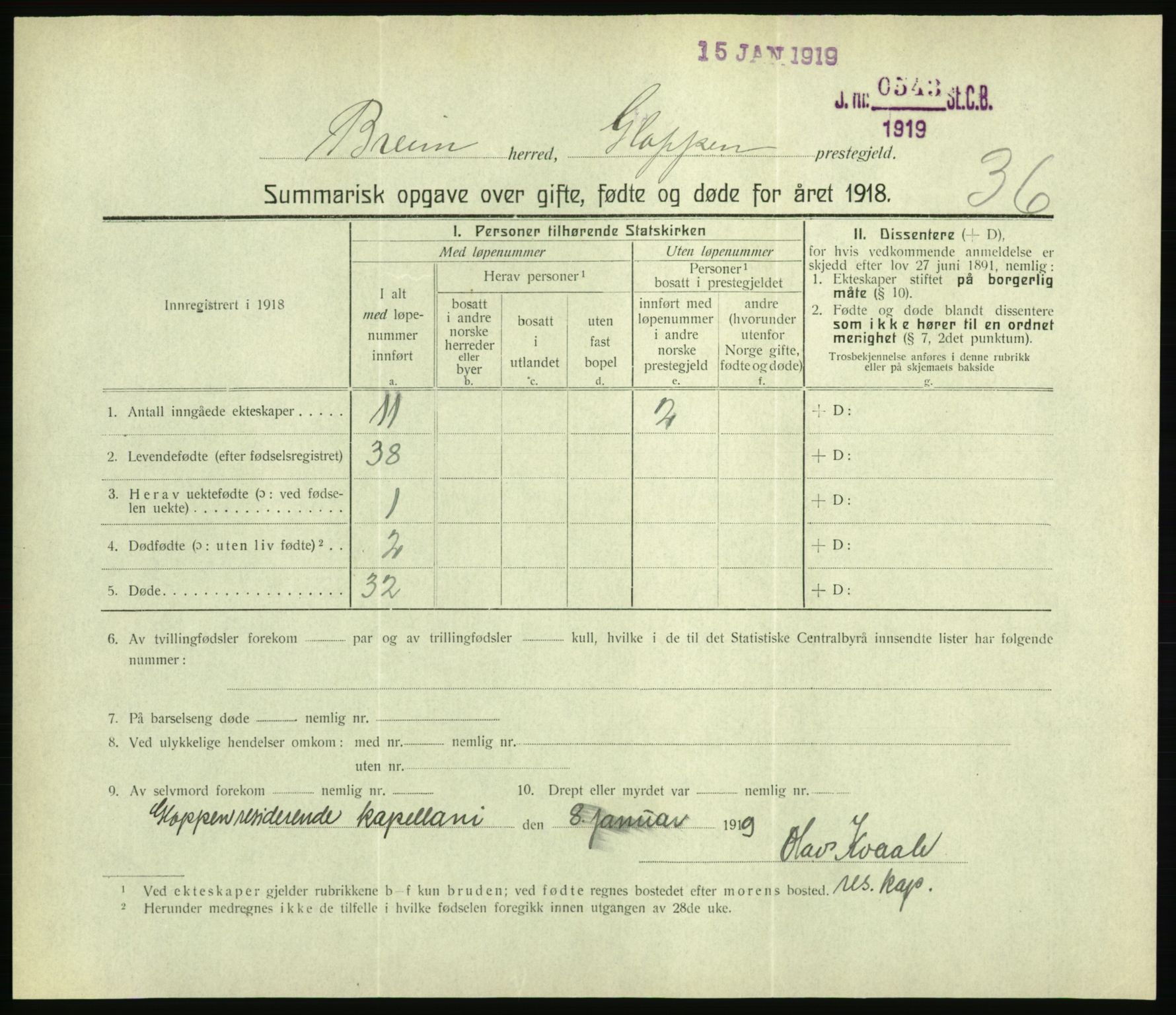 Statistisk sentralbyrå, Sosiodemografiske emner, Befolkning, RA/S-2228/D/Df/Dfb/Dfbh/L0059: Summariske oppgaver over gifte, fødte og døde for hele landet., 1918, s. 1097