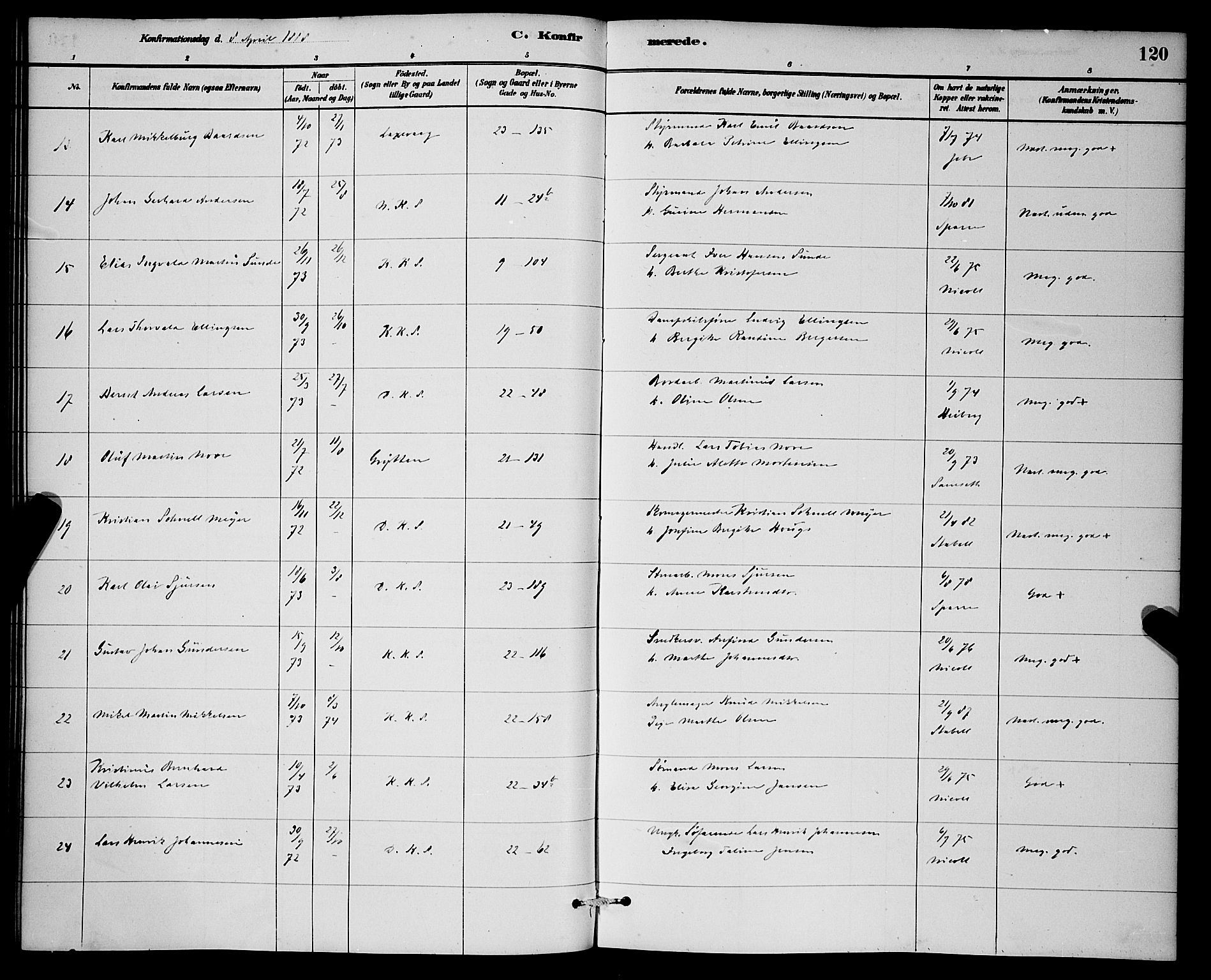 Korskirken sokneprestembete, SAB/A-76101/H/Hab: Klokkerbok nr. C 3, 1880-1892, s. 120