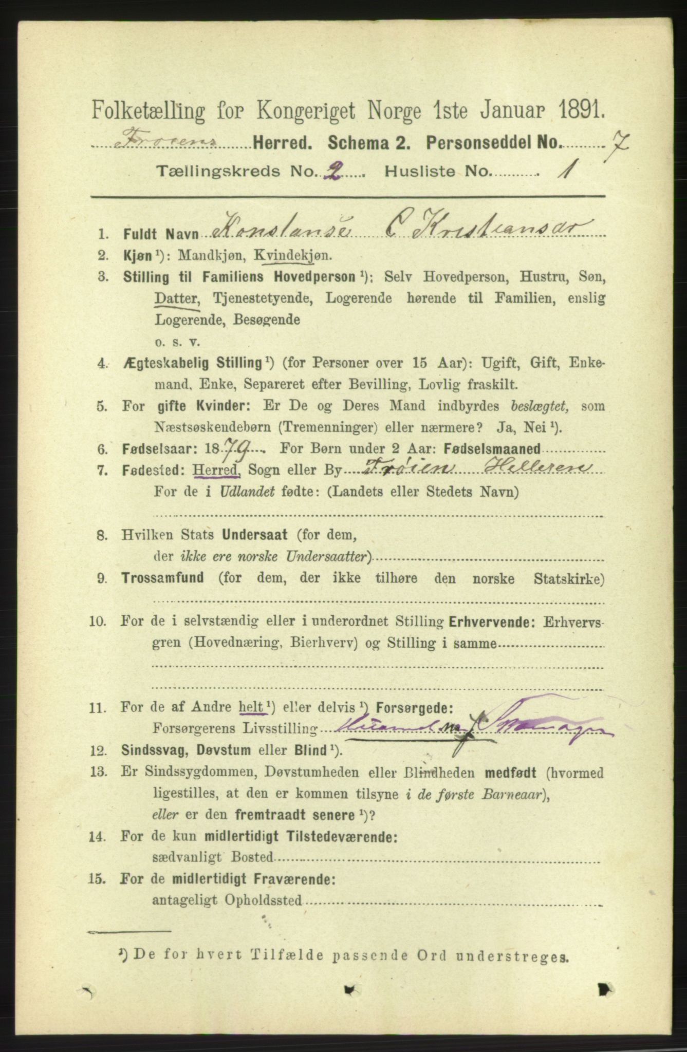 RA, Folketelling 1891 for 1619 Frøya herred, 1891, s. 951