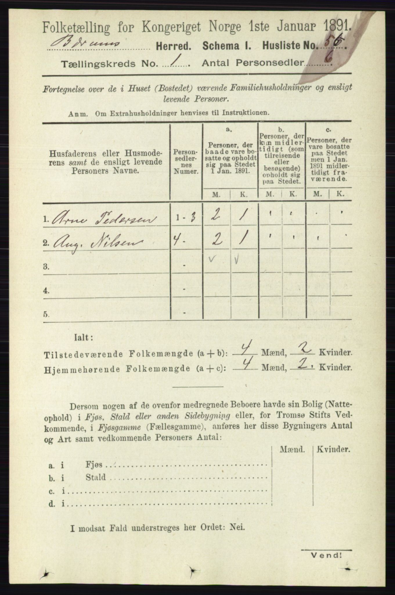 RA, Folketelling 1891 for 0219 Bærum herred, 1891, s. 101