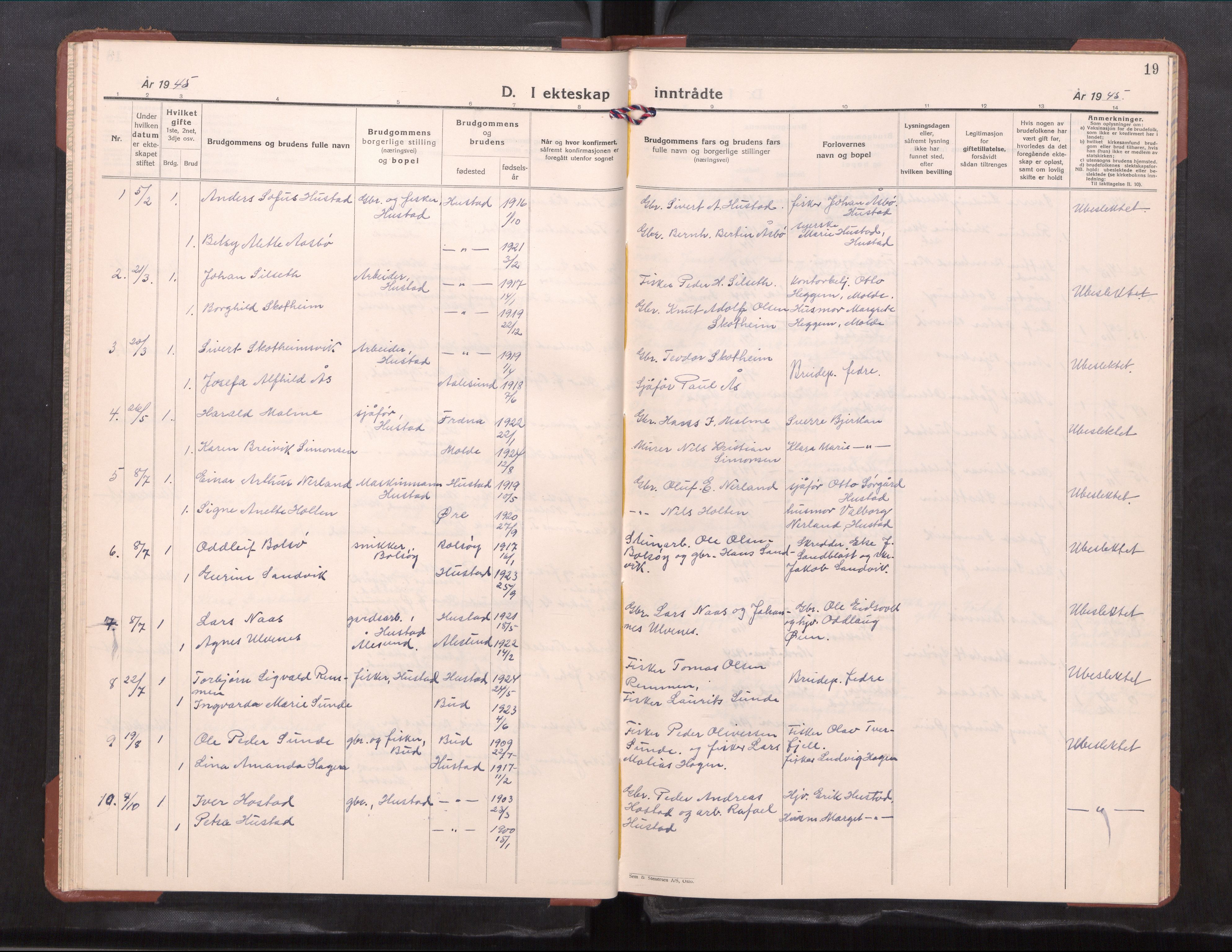 Ministerialprotokoller, klokkerbøker og fødselsregistre - Møre og Romsdal, AV/SAT-A-1454/567/L0787: Klokkerbok nr. 567---, 1939-1954, s. 19