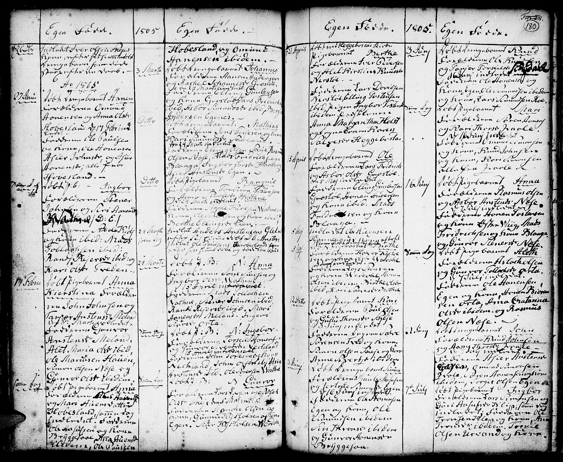 Hægebostad sokneprestkontor, AV/SAK-1111-0024/F/Fa/Faa/L0001: Ministerialbok nr. A 1 /2, 1760-1823, s. 180