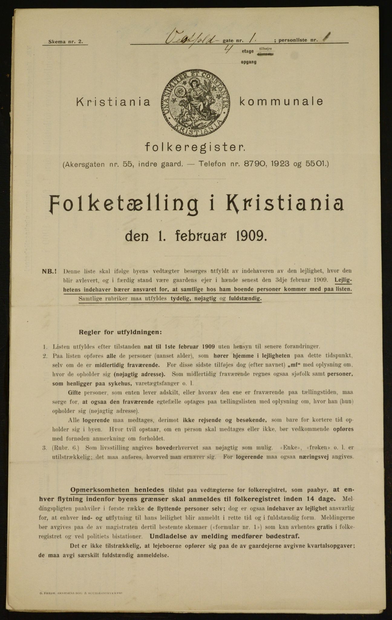 OBA, Kommunal folketelling 1.2.1909 for Kristiania kjøpstad, 1909, s. 111006