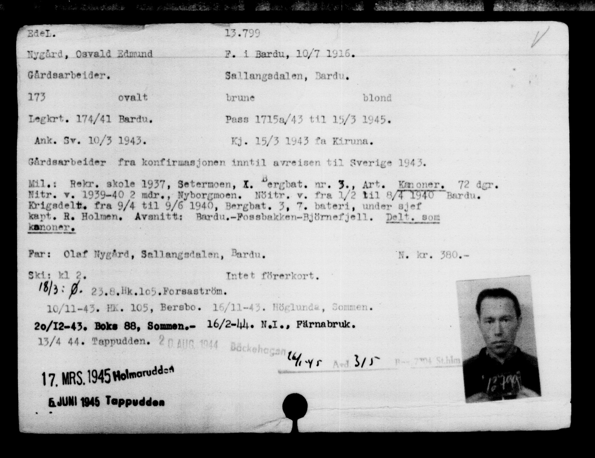 Den Kgl. Norske Legasjons Flyktningskontor, AV/RA-S-6753/V/Va/L0007: Kjesäterkartoteket.  Flyktningenr. 12700-15723, 1940-1945, s. 1253