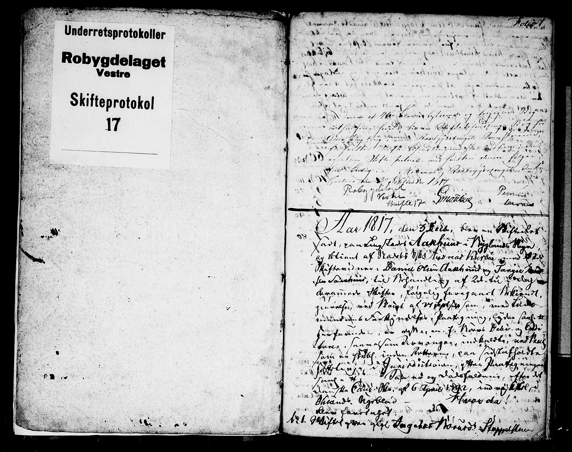 Setesdal sorenskriveri, SAK/1221-0011/H/Hc/L0018: Skifteforhandlingsprotokoll nr 17 Ose tinglag, fra 1823 også Hornnes tinglag, 1817-1825, s. 0b-1a