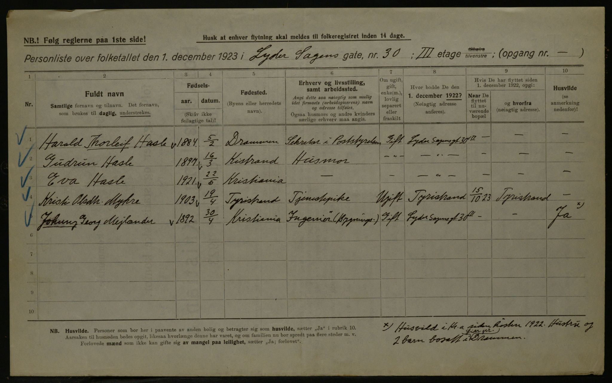 OBA, Kommunal folketelling 1.12.1923 for Kristiania, 1923, s. 65112