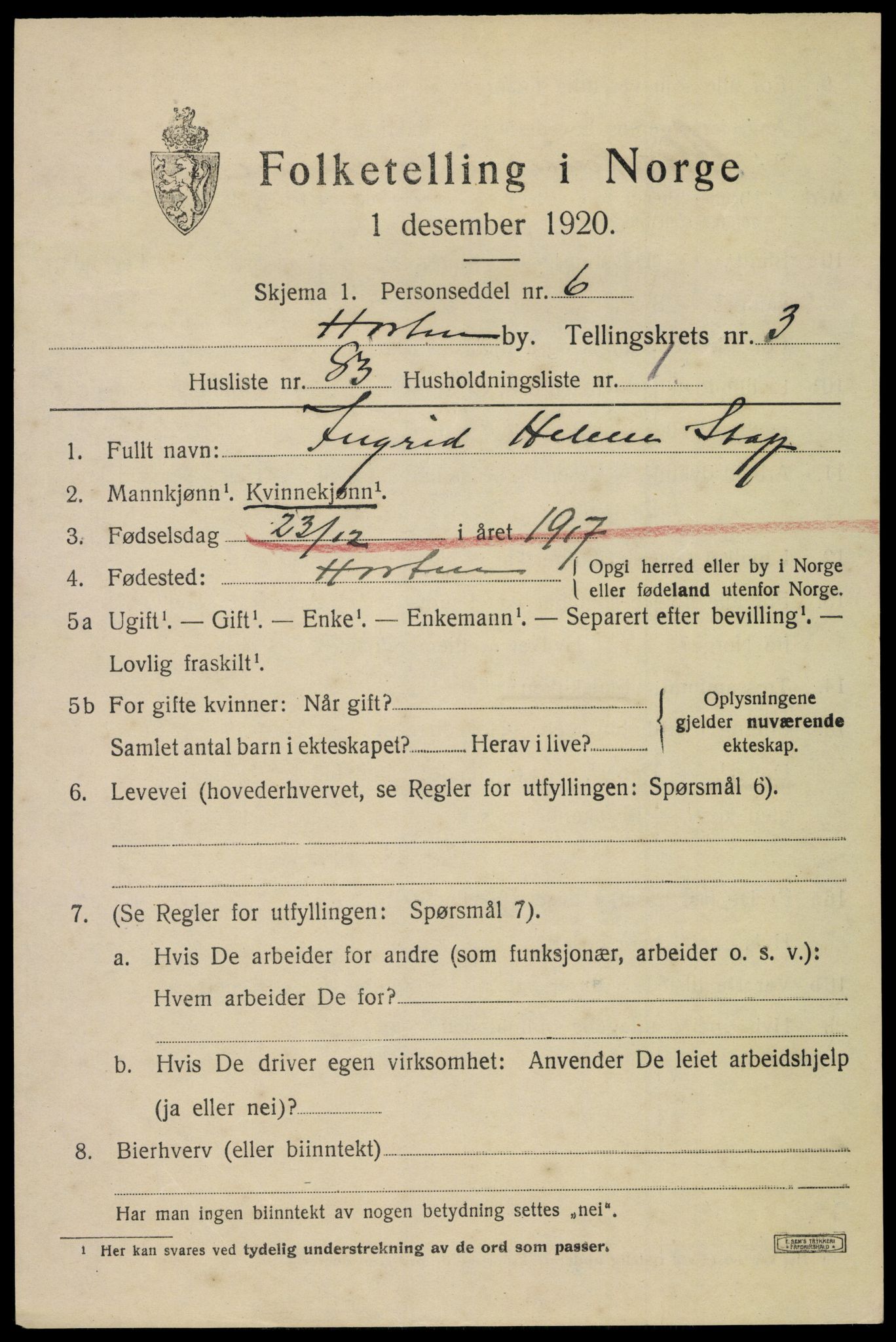 SAKO, Folketelling 1920 for 0703 Horten kjøpstad, 1920, s. 14617