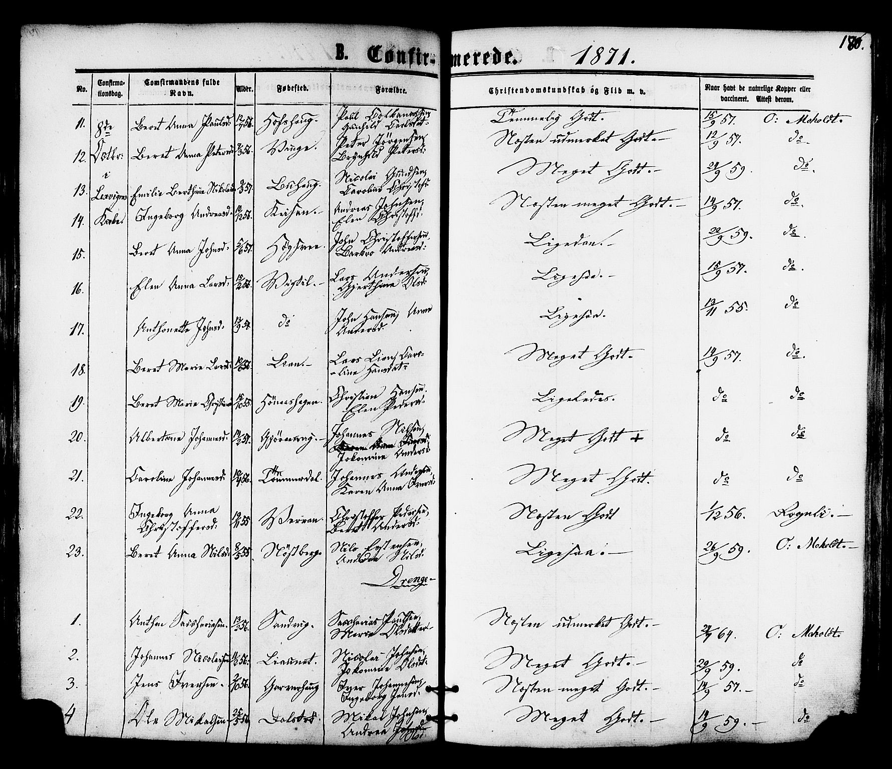 Ministerialprotokoller, klokkerbøker og fødselsregistre - Nord-Trøndelag, SAT/A-1458/701/L0009: Ministerialbok nr. 701A09 /1, 1864-1882, s. 180