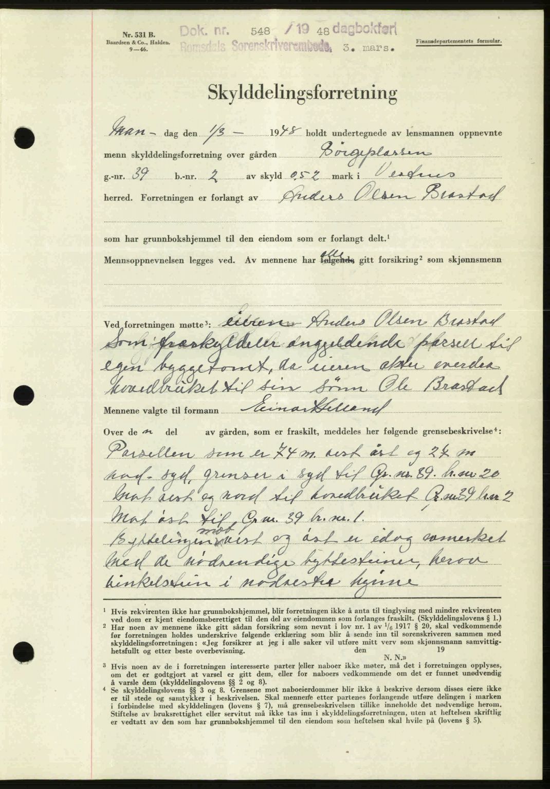 Romsdal sorenskriveri, SAT/A-4149/1/2/2C: Pantebok nr. A25, 1948-1948, Dagboknr: 548/1948
