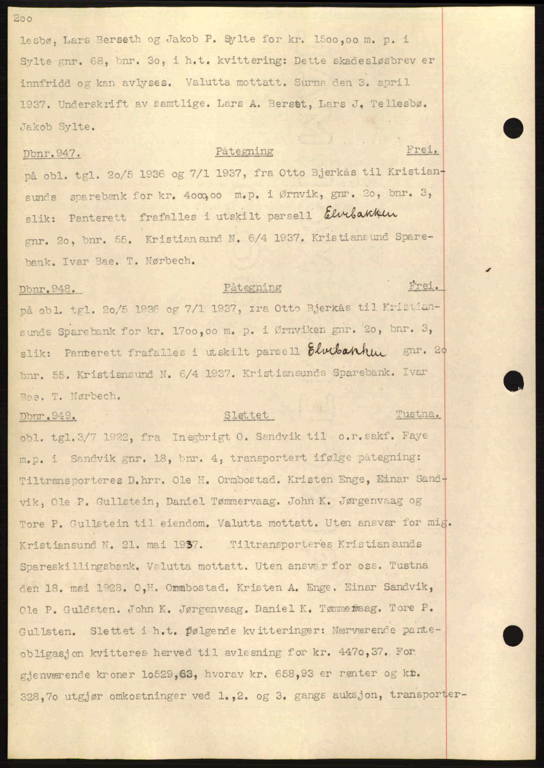 Nordmøre sorenskriveri, SAT/A-4132/1/2/2Ca: Pantebok nr. C80, 1936-1939, Dagboknr: 947/1937