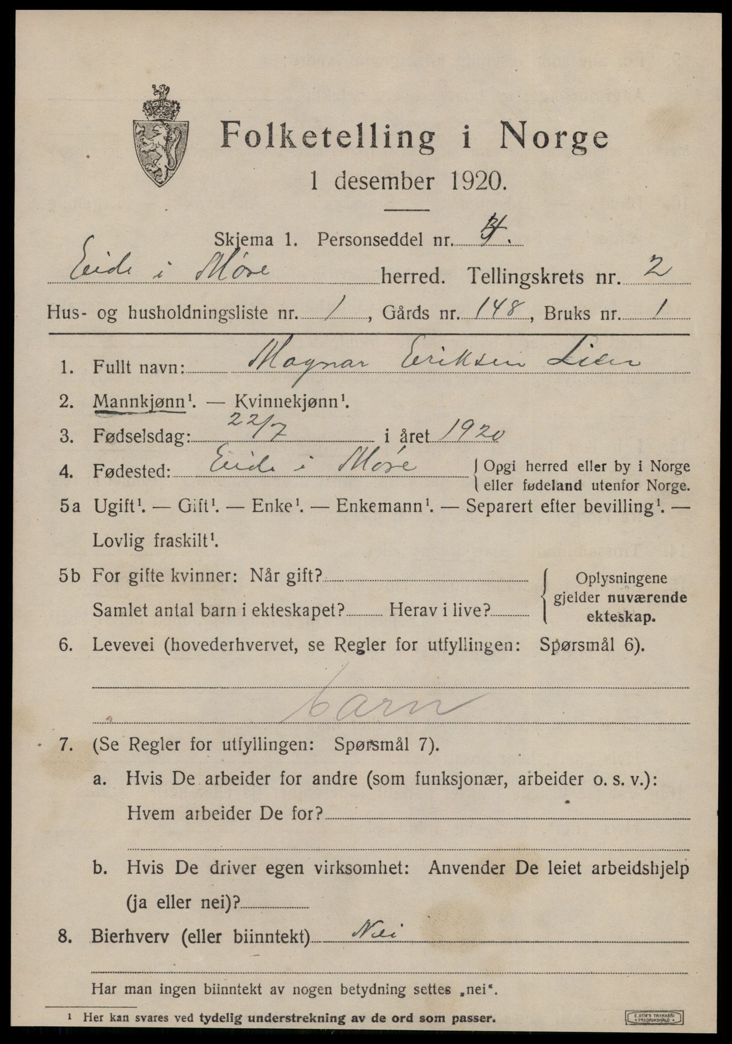 SAT, Folketelling 1920 for 1551 Eide herred, 1920, s. 1008