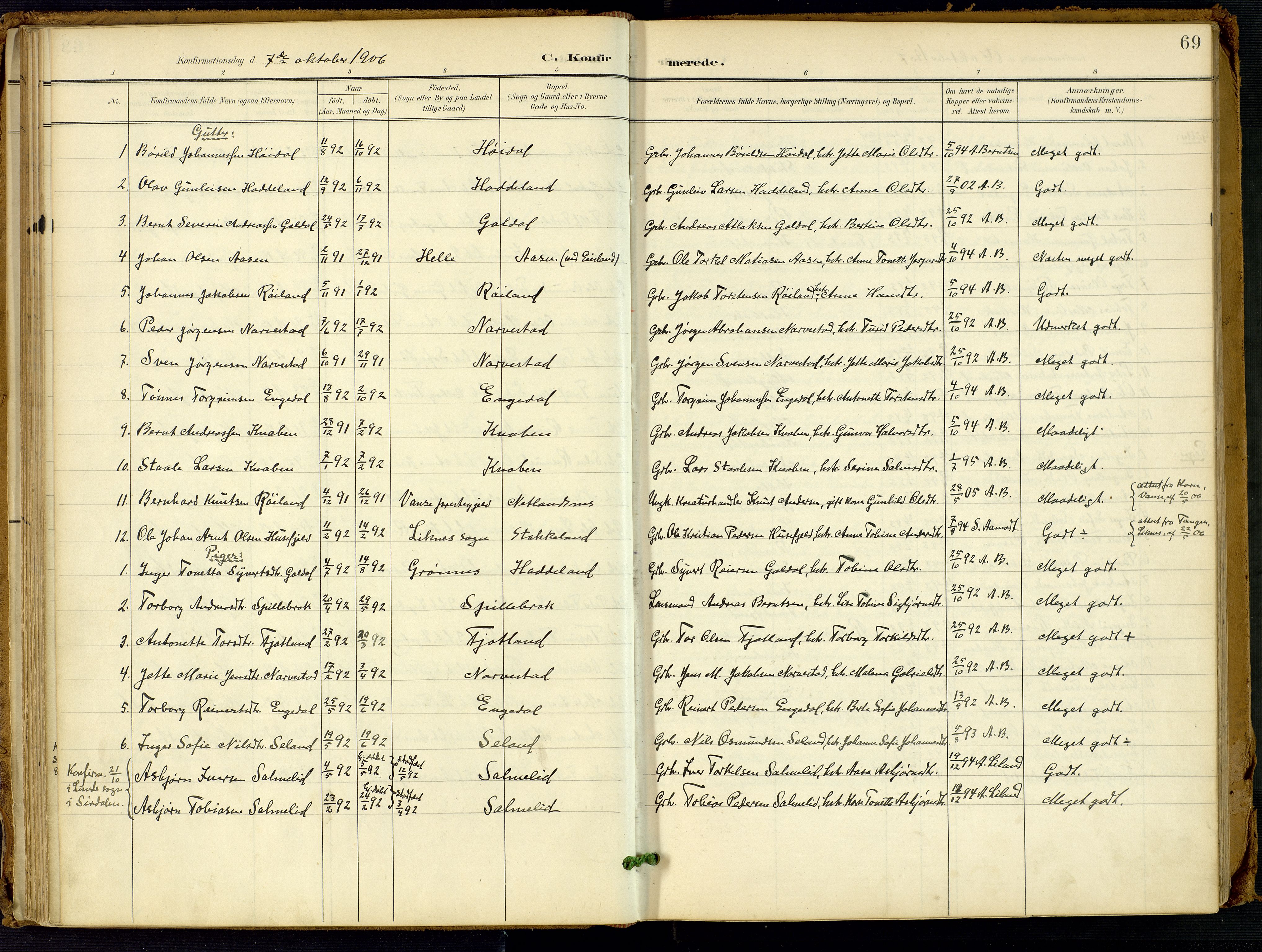 Fjotland sokneprestkontor, AV/SAK-1111-0010/F/Fa/L0003: Ministerialbok nr. A 3, 1899-1917, s. 69