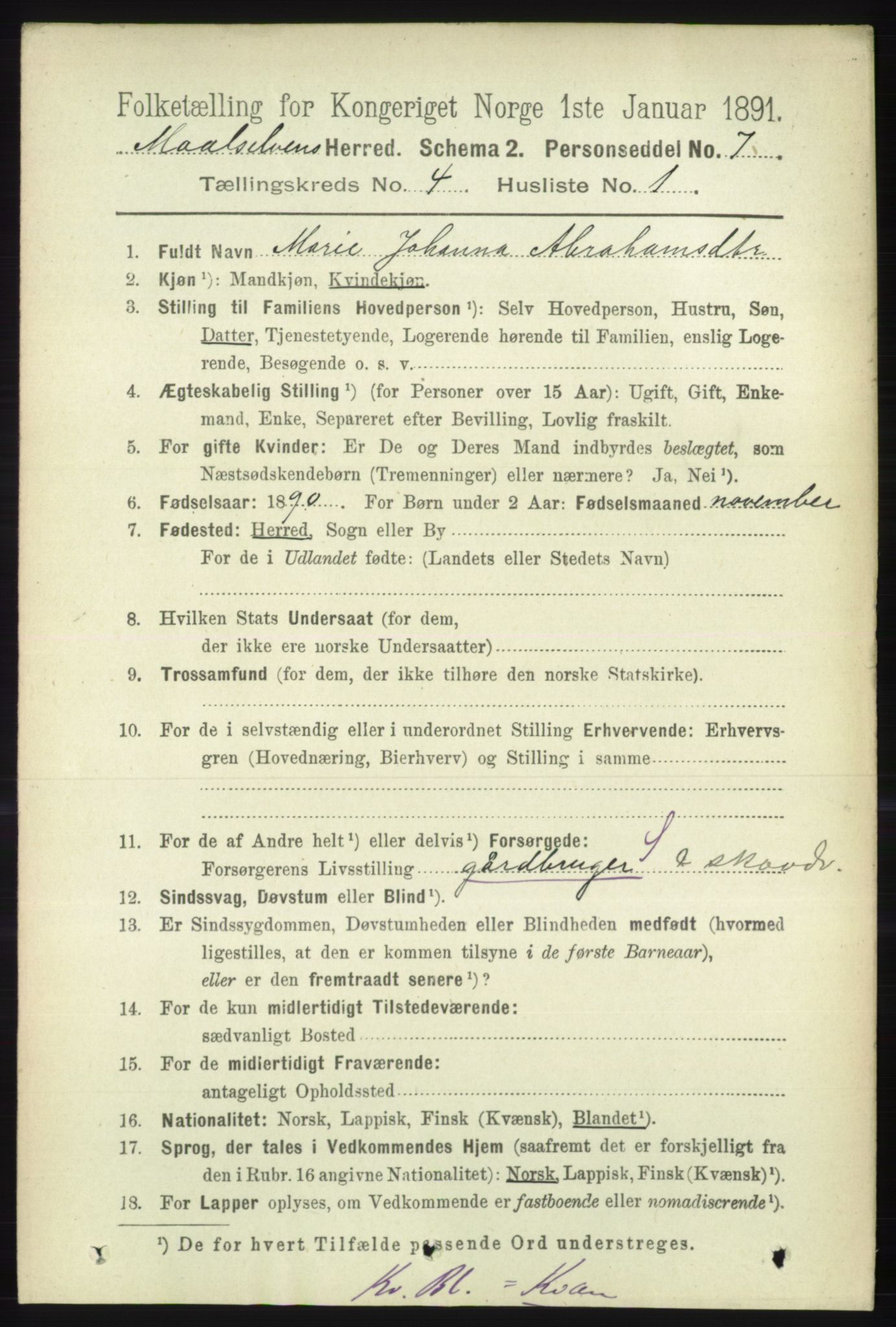RA, Folketelling 1891 for 1924 Målselv herred, 1891, s. 1083