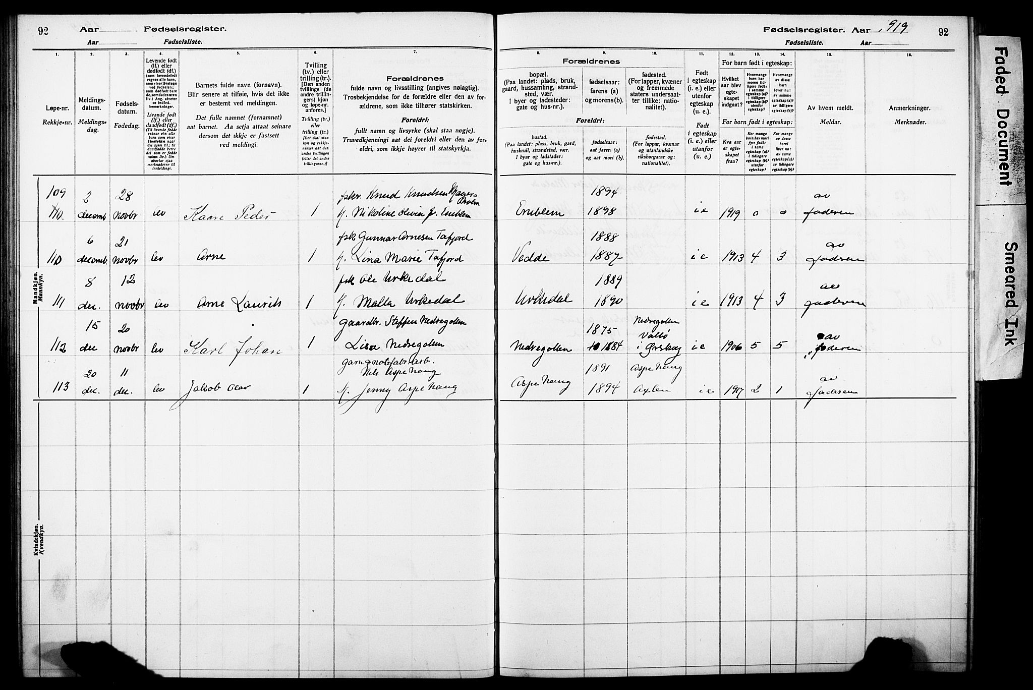 Ministerialprotokoller, klokkerbøker og fødselsregistre - Møre og Romsdal, AV/SAT-A-1454/528/L0442: Fødselsregister nr. 528.II.4.1, 1916-1924, s. 92