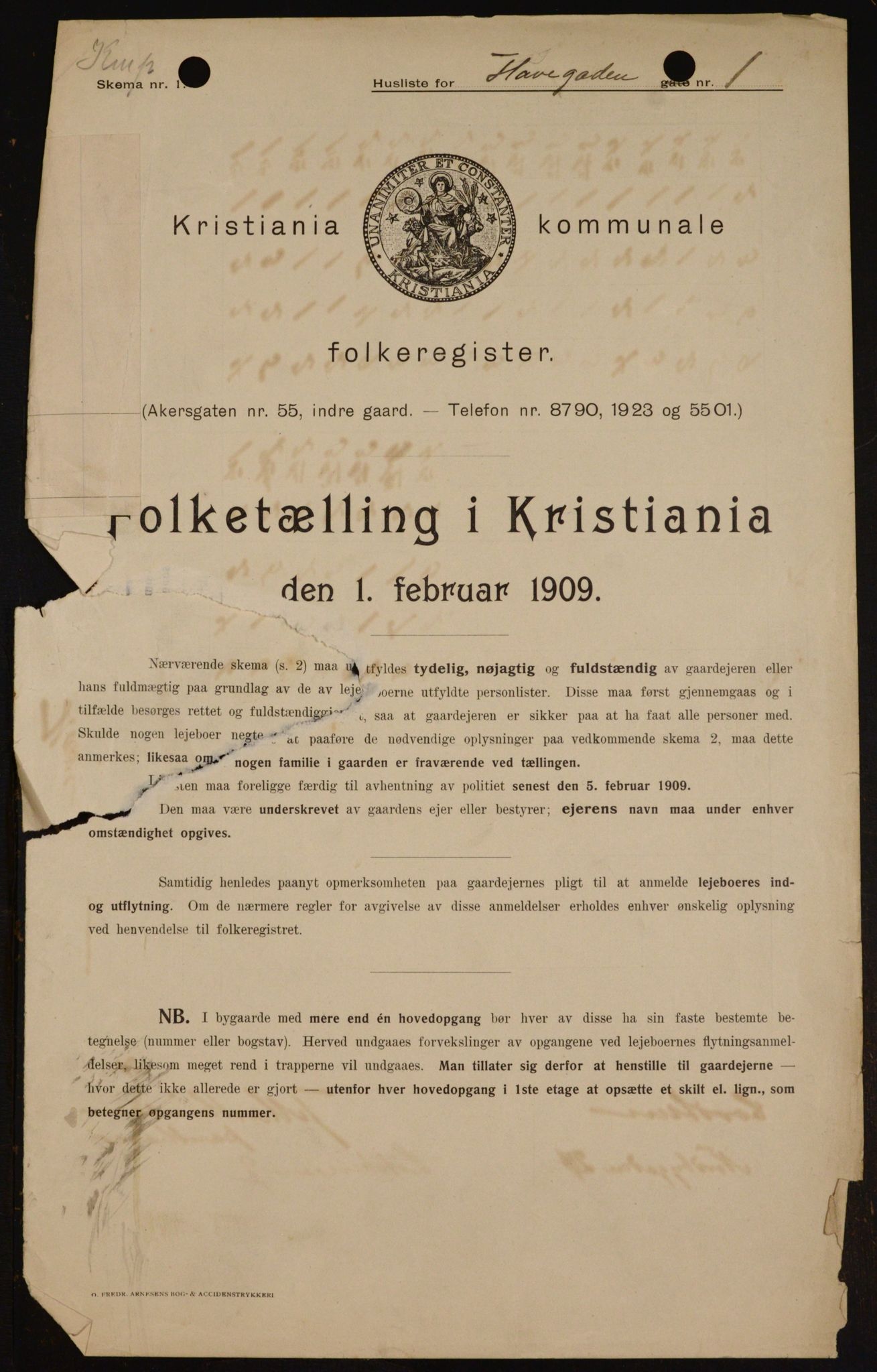 OBA, Kommunal folketelling 1.2.1909 for Kristiania kjøpstad, 1909, s. 30310