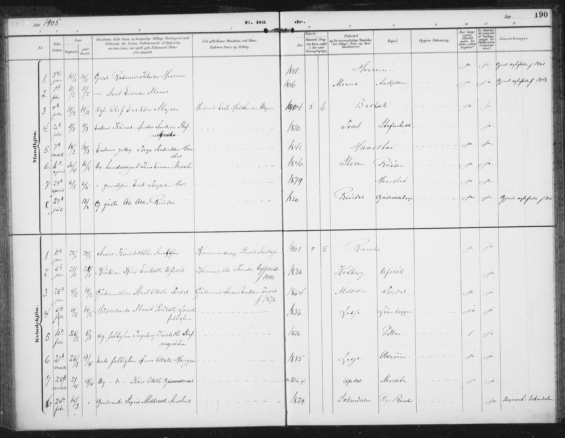 Ministerialprotokoller, klokkerbøker og fødselsregistre - Sør-Trøndelag, AV/SAT-A-1456/674/L0872: Ministerialbok nr. 674A04, 1897-1907, s. 190