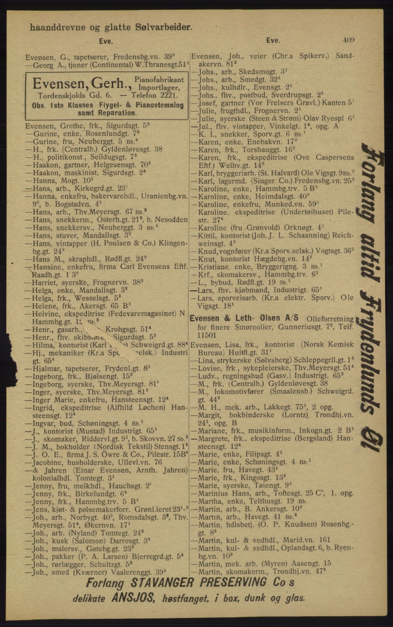 Kristiania/Oslo adressebok, PUBL/-, 1913, s. 421