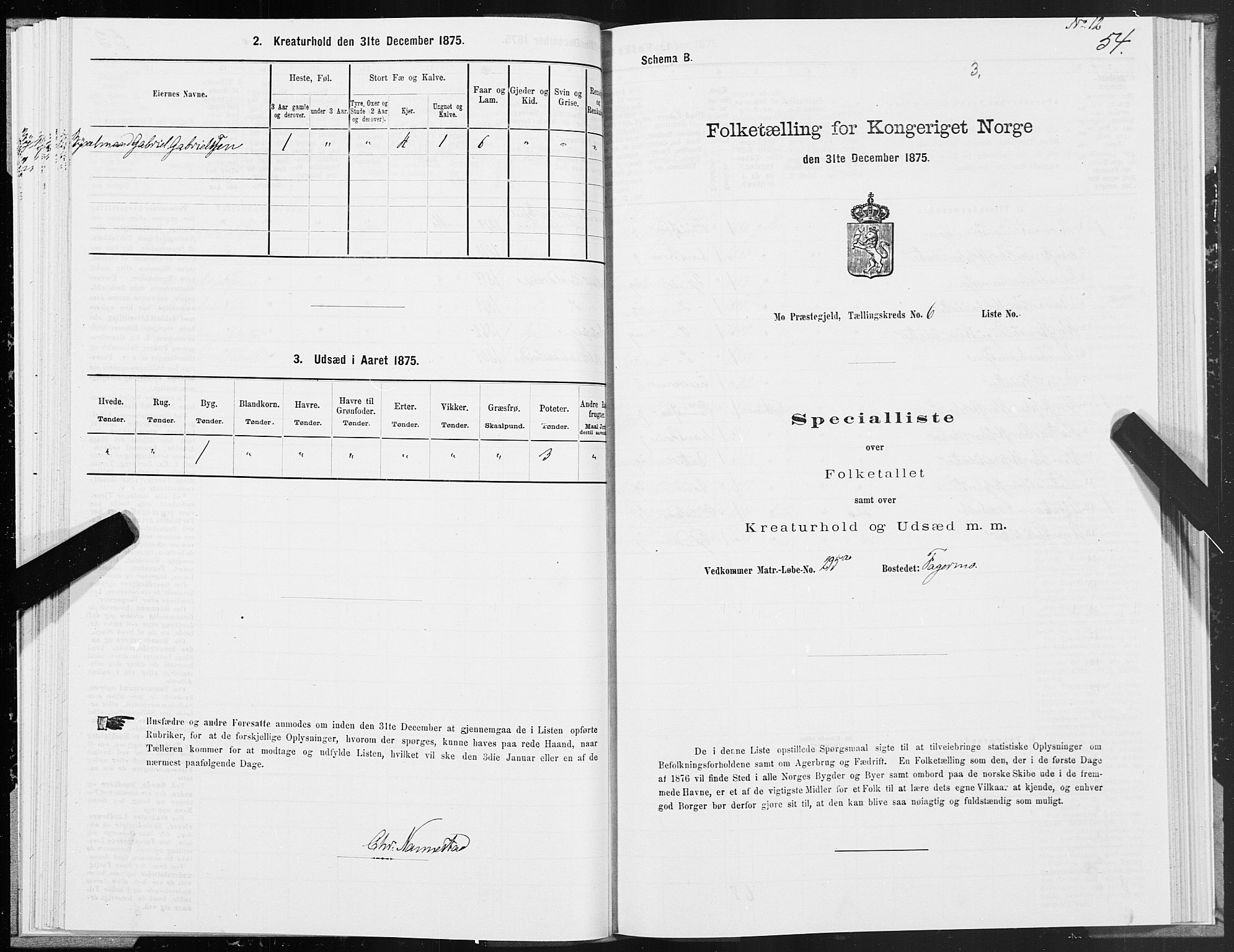 SAT, Folketelling 1875 for 1833P Mo prestegjeld, 1875, s. 3054