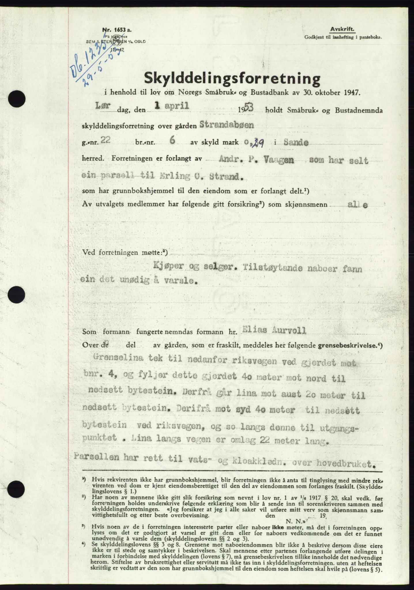 Søre Sunnmøre sorenskriveri, AV/SAT-A-4122/1/2/2C/L0095: Pantebok nr. 21A, 1953-1953, Dagboknr: 1235/1953