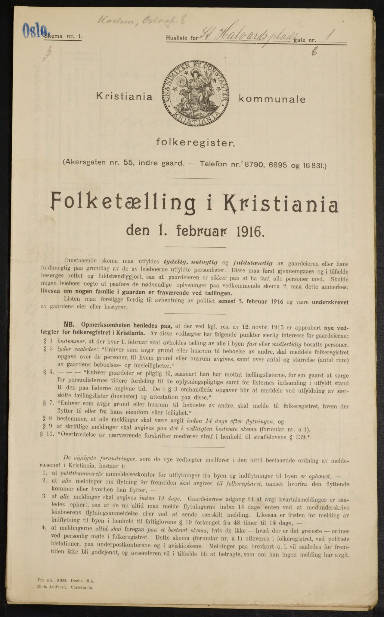 OBA, Kommunal folketelling 1.2.1916 for Kristiania, 1916, s. 90105