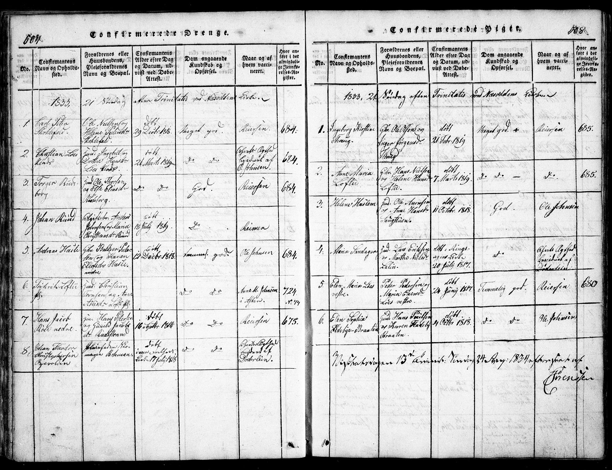 Nesodden prestekontor Kirkebøker, AV/SAO-A-10013/G/Ga/L0001: Klokkerbok nr. I 1, 1814-1847, s. 507-508