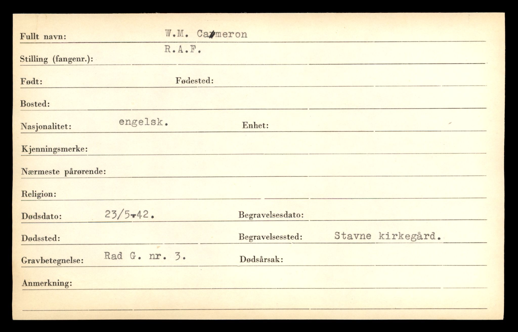 Distriktskontoret for krigsgraver, AV/SAT-A-5030/E/L0005: Kasett/kartotek over falne Britiske og tyske solater, samt andre nasjoners krigsgraver, 1945, s. 1955