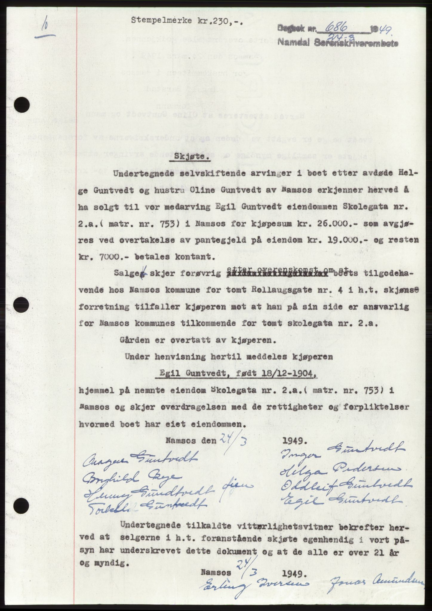 Namdal sorenskriveri, SAT/A-4133/1/2/2C: Pantebok nr. -, 1949-1949, Dagboknr: 686/1949