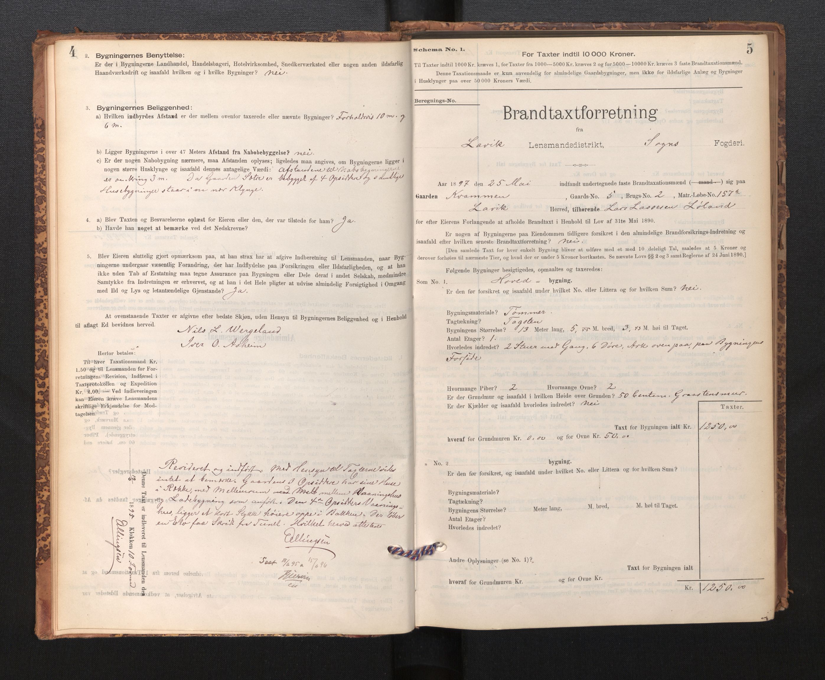 Lensmannen i Lavik, SAB/A-29101/0012/L0002: Branntakstprotokoll, skjematakst, 1895-1933, s. 4-5