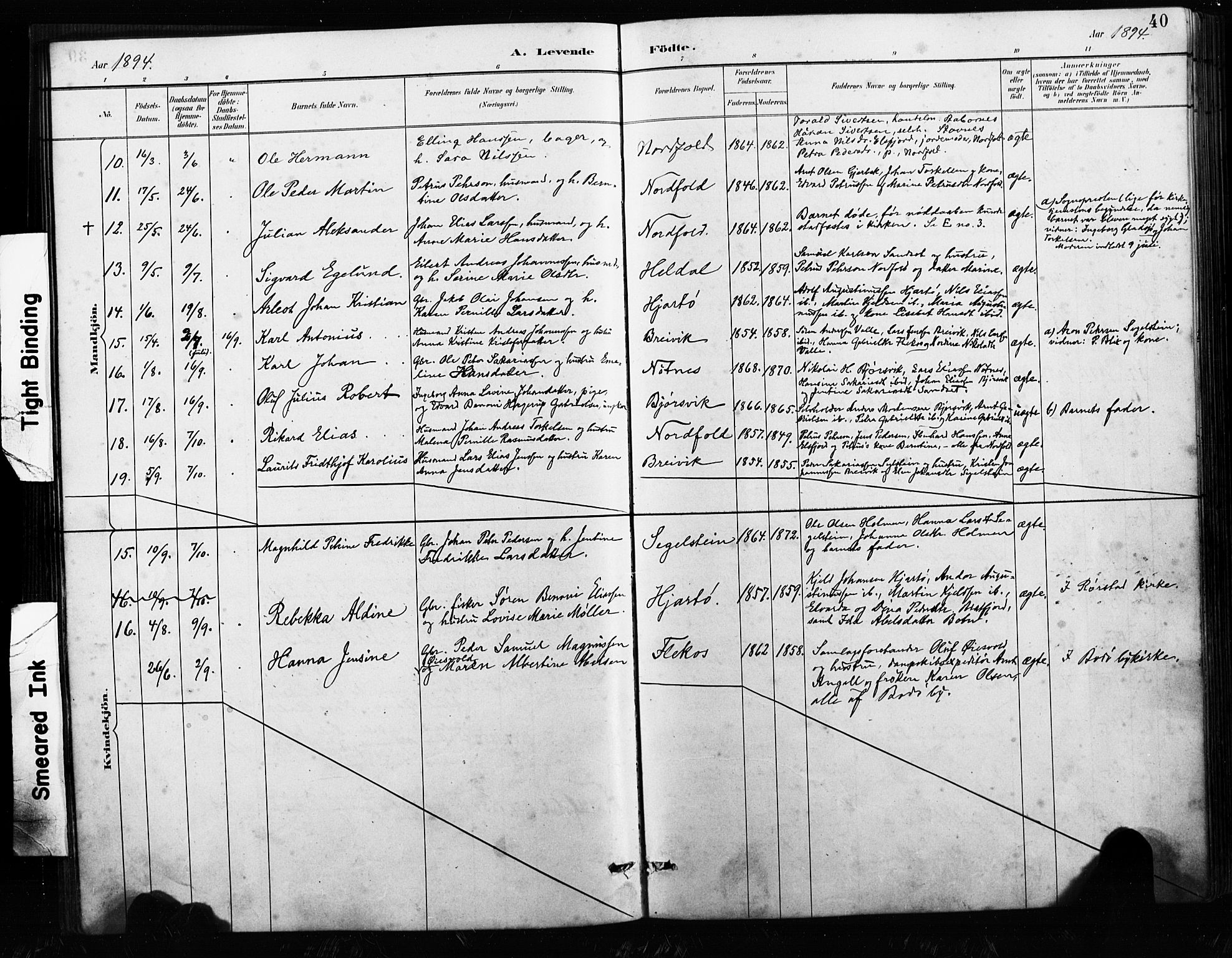 Ministerialprotokoller, klokkerbøker og fødselsregistre - Nordland, AV/SAT-A-1459/858/L0834: Klokkerbok nr. 858C01, 1884-1904, s. 40