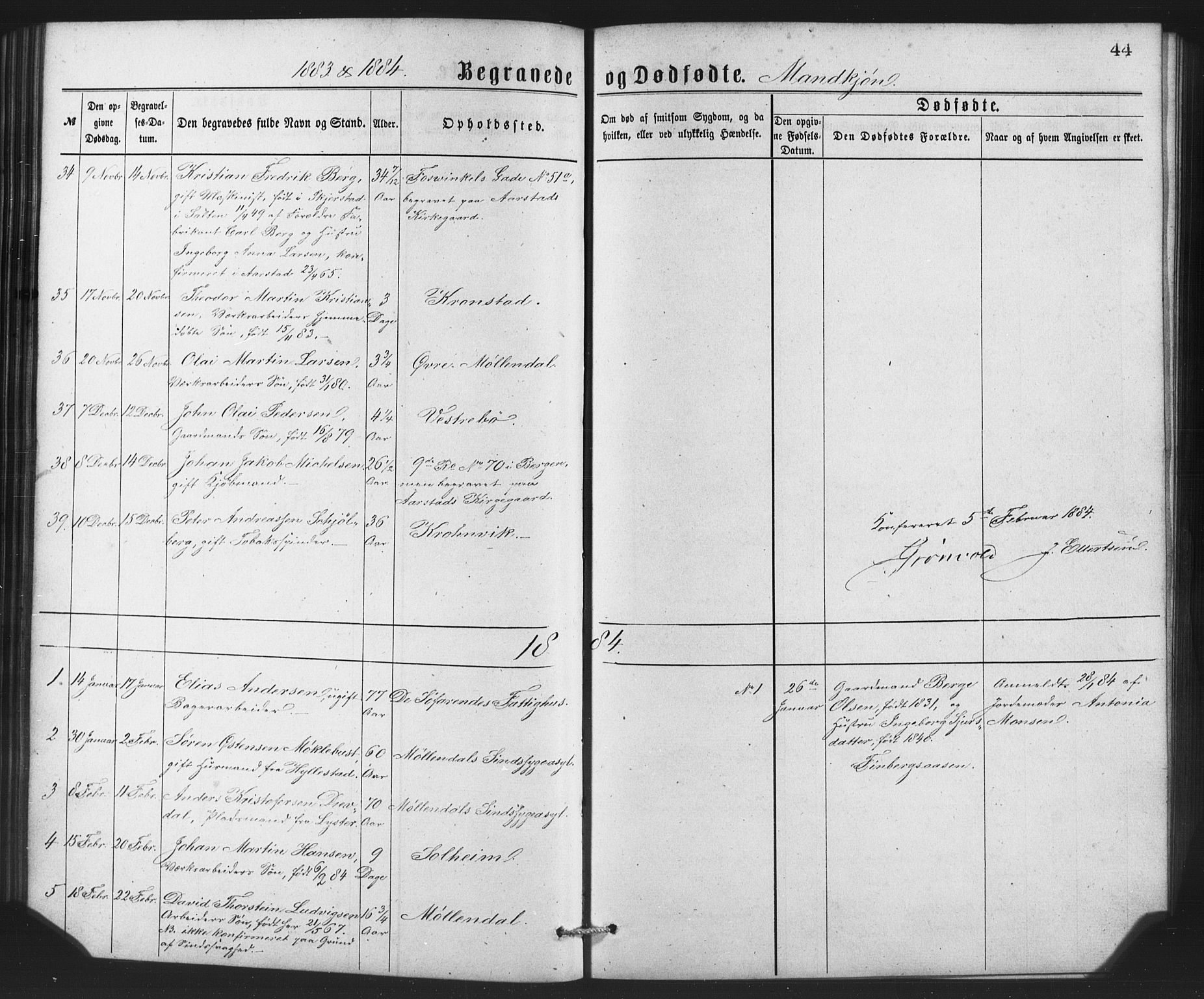 St. Jørgens hospital og Årstad sokneprestembete, AV/SAB-A-99934: Klokkerbok nr. A 8, 1872-1886, s. 44