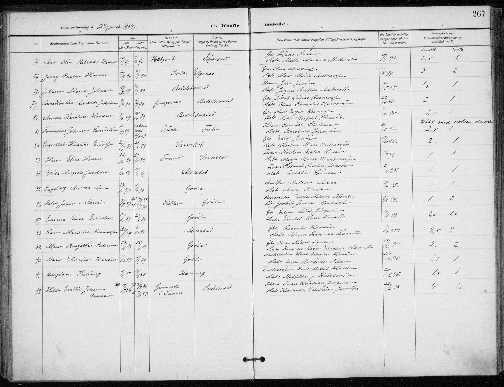 Trondenes sokneprestkontor, AV/SATØ-S-1319/H/Ha/L0017kirke: Ministerialbok nr. 17, 1899-1908, s. 267