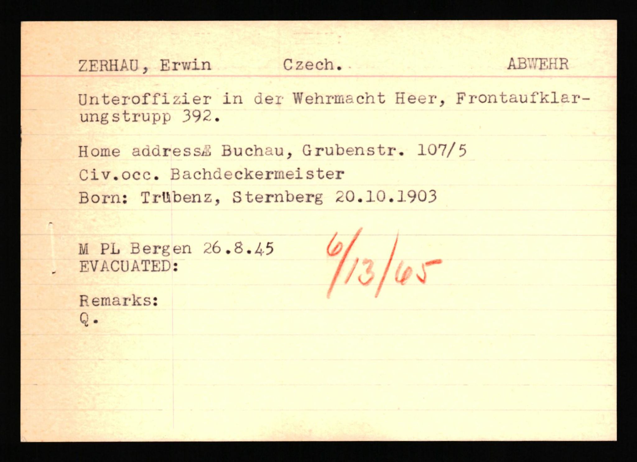 Forsvaret, Forsvarets overkommando II, RA/RAFA-3915/D/Db/L0041: CI Questionaires.  Diverse nasjonaliteter., 1945-1946, s. 534