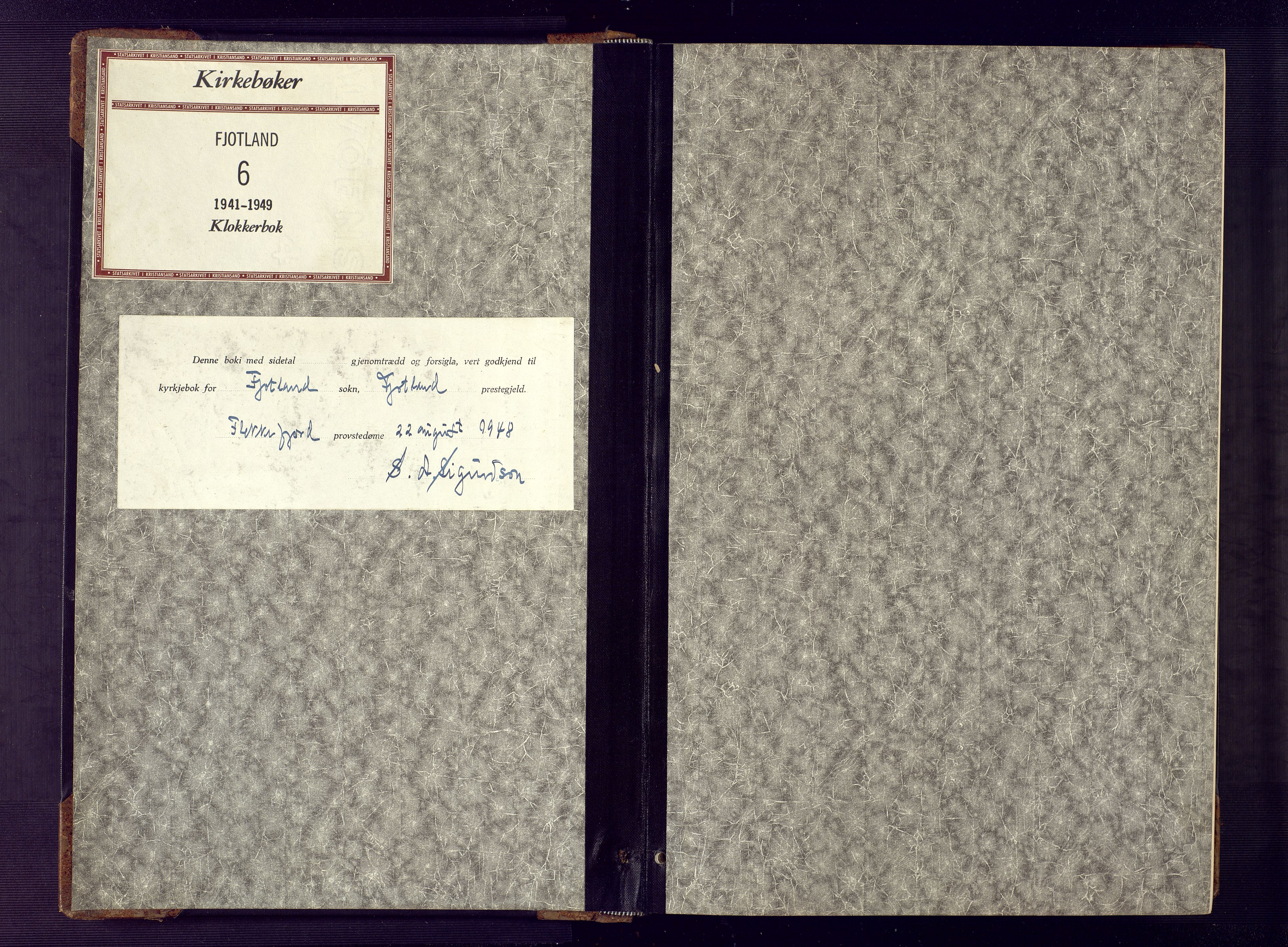 Fjotland sokneprestkontor, AV/SAK-1111-0010/F/Fb/L0005: Klokkerbok nr. B 5, 1941-1949