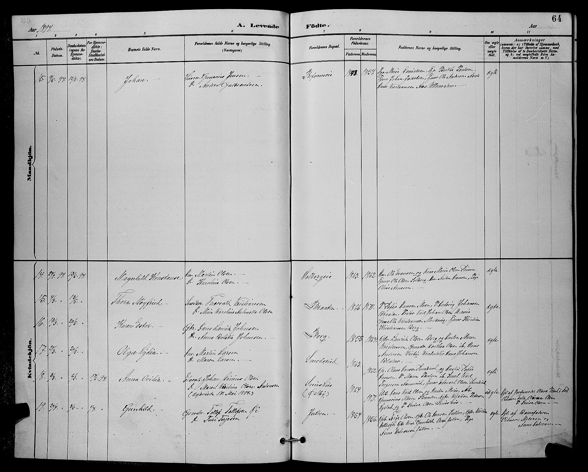 Sørum prestekontor Kirkebøker, SAO/A-10303/G/Ga/L0005: Klokkerbok nr. I 5.1, 1886-1894, s. 64