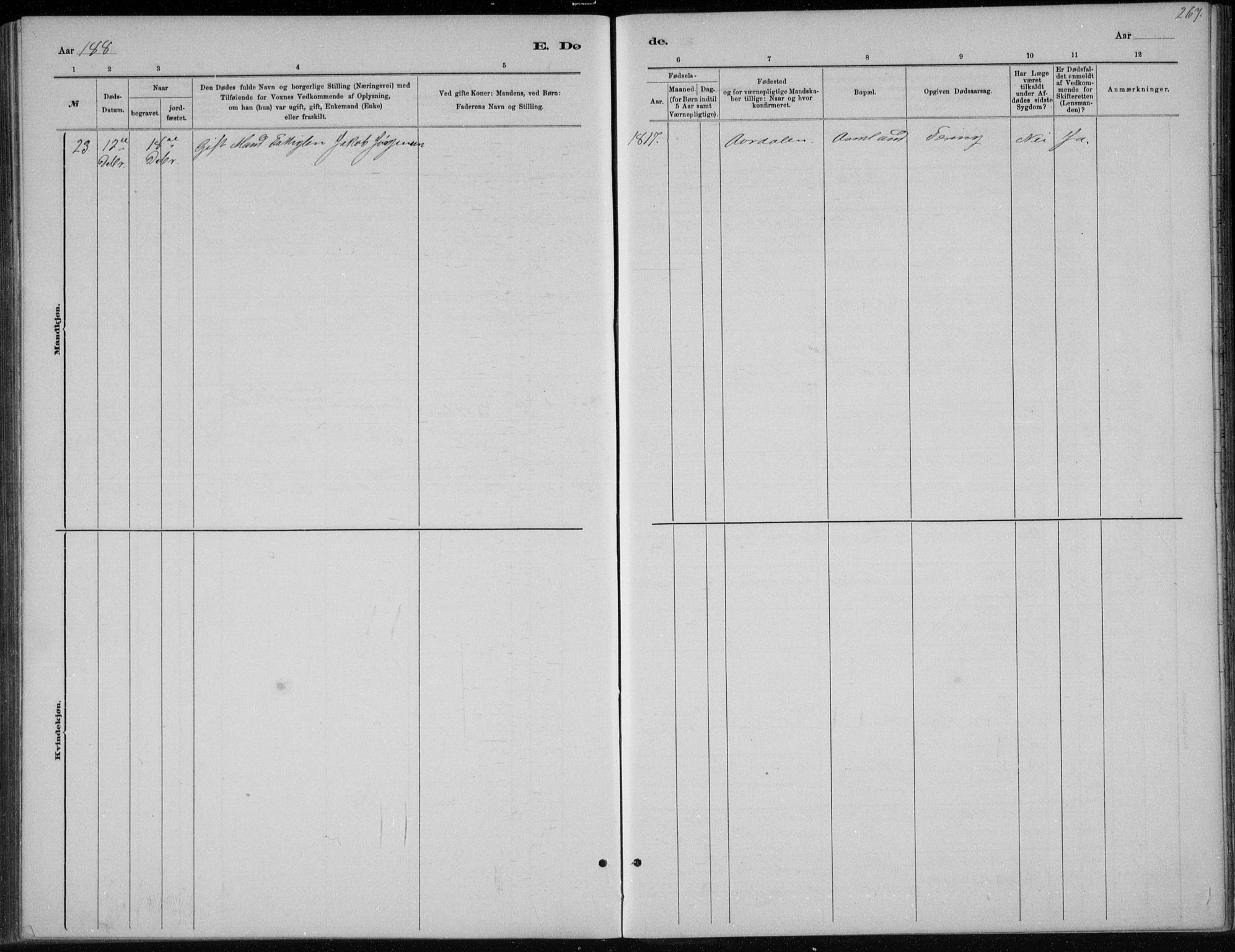 Høvåg sokneprestkontor, AV/SAK-1111-0025/F/Fb/L0004: Klokkerbok nr. B 4, 1883-1898, s. 267