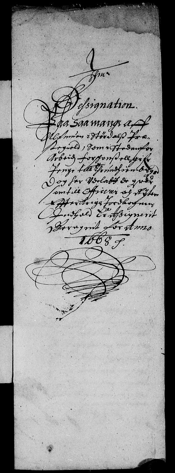 Rentekammeret inntil 1814, Reviderte regnskaper, Stiftamtstueregnskaper, Trondheim stiftamt og Nordland amt, AV/RA-EA-6044/R/Rd/L0023: Trondheim stiftamt, 1668