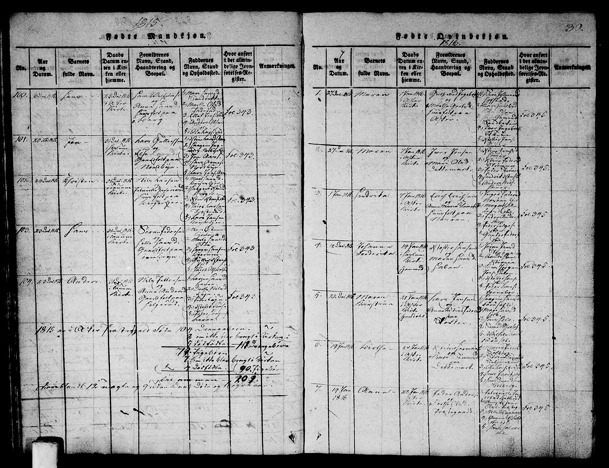 Asker prestekontor Kirkebøker, AV/SAO-A-10256a/G/Ga/L0001: Klokkerbok nr. I 1, 1814-1830, s. 30