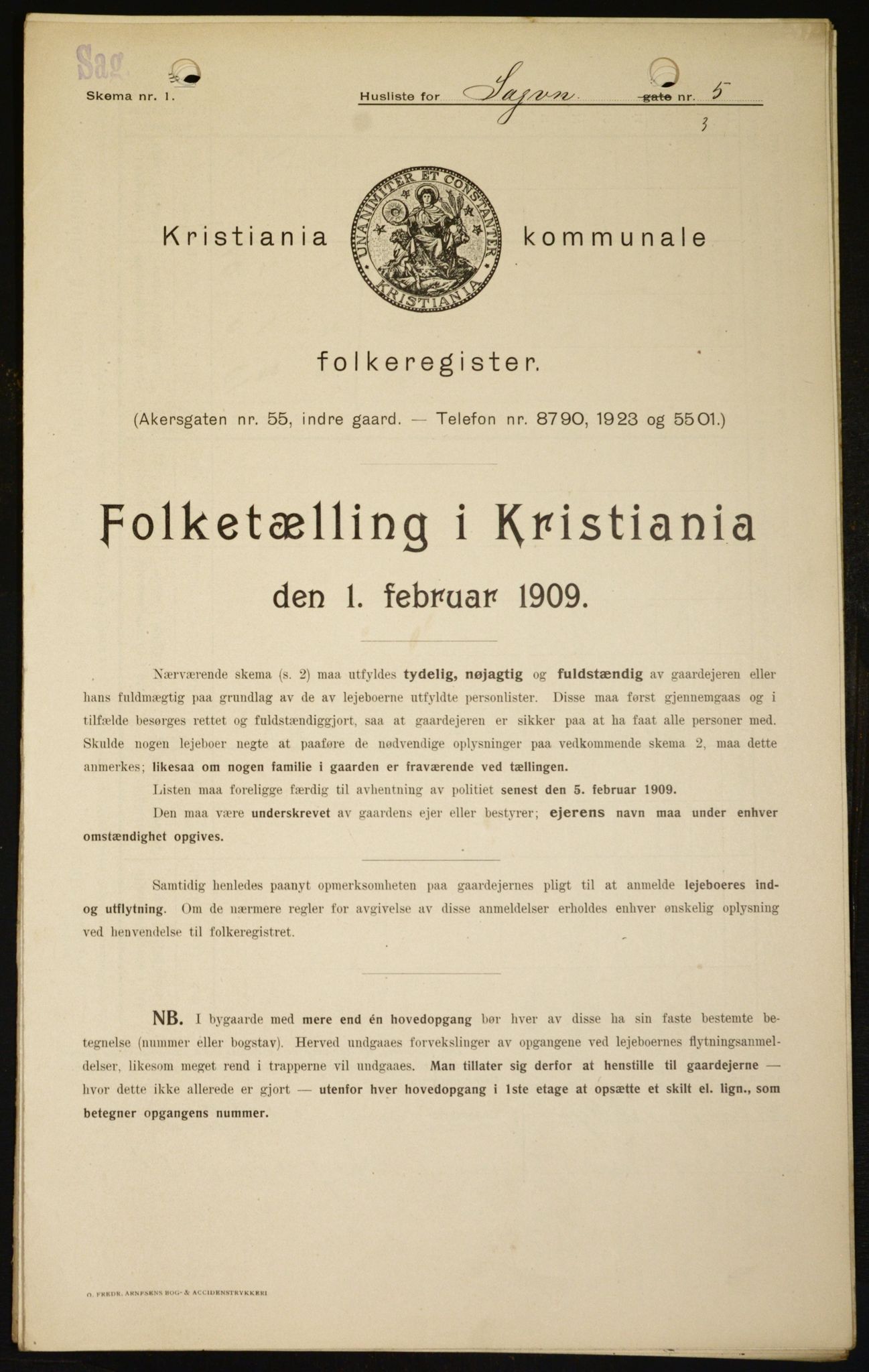 OBA, Kommunal folketelling 1.2.1909 for Kristiania kjøpstad, 1909, s. 78595