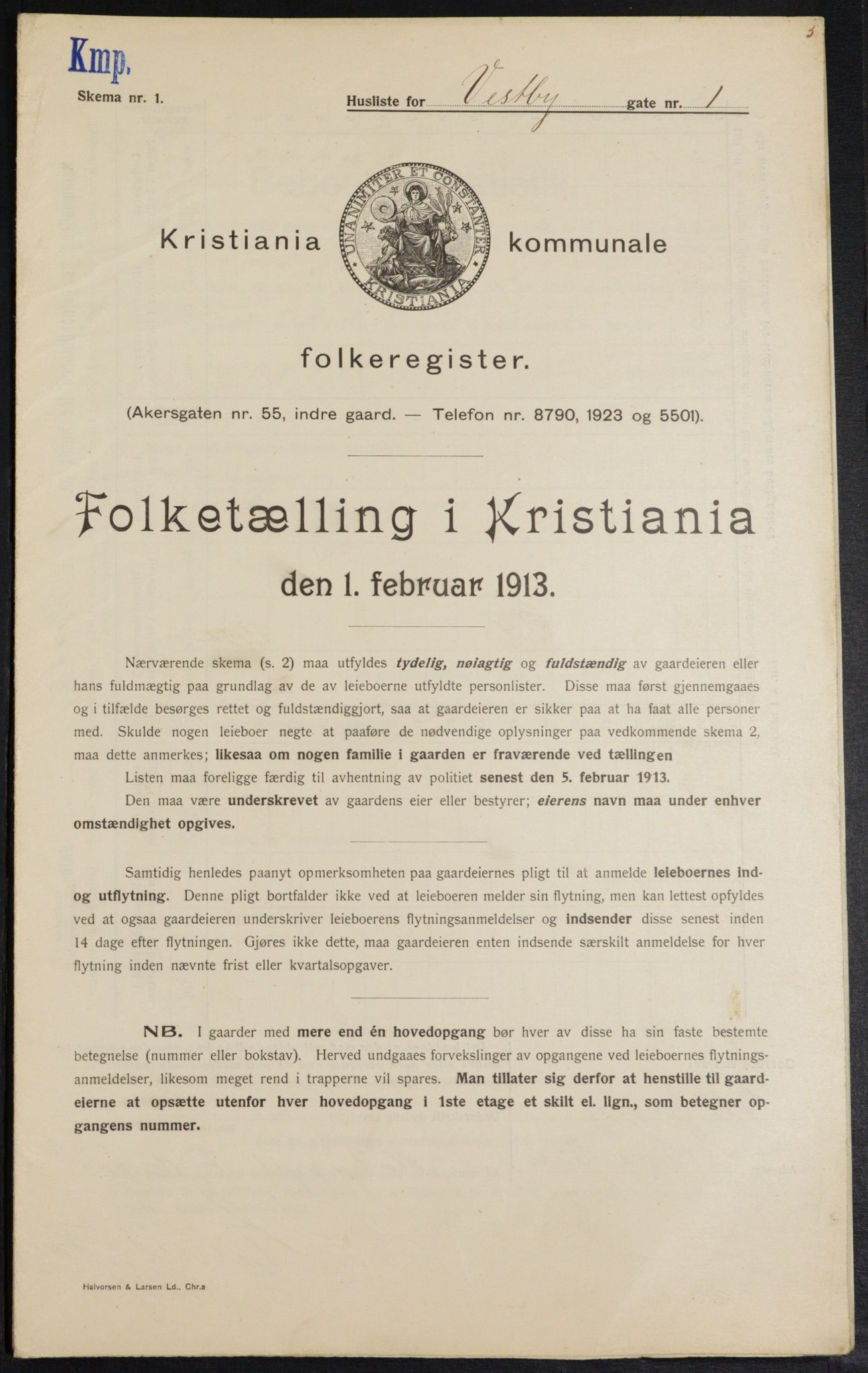 OBA, Kommunal folketelling 1.2.1913 for Kristiania, 1913, s. 122165