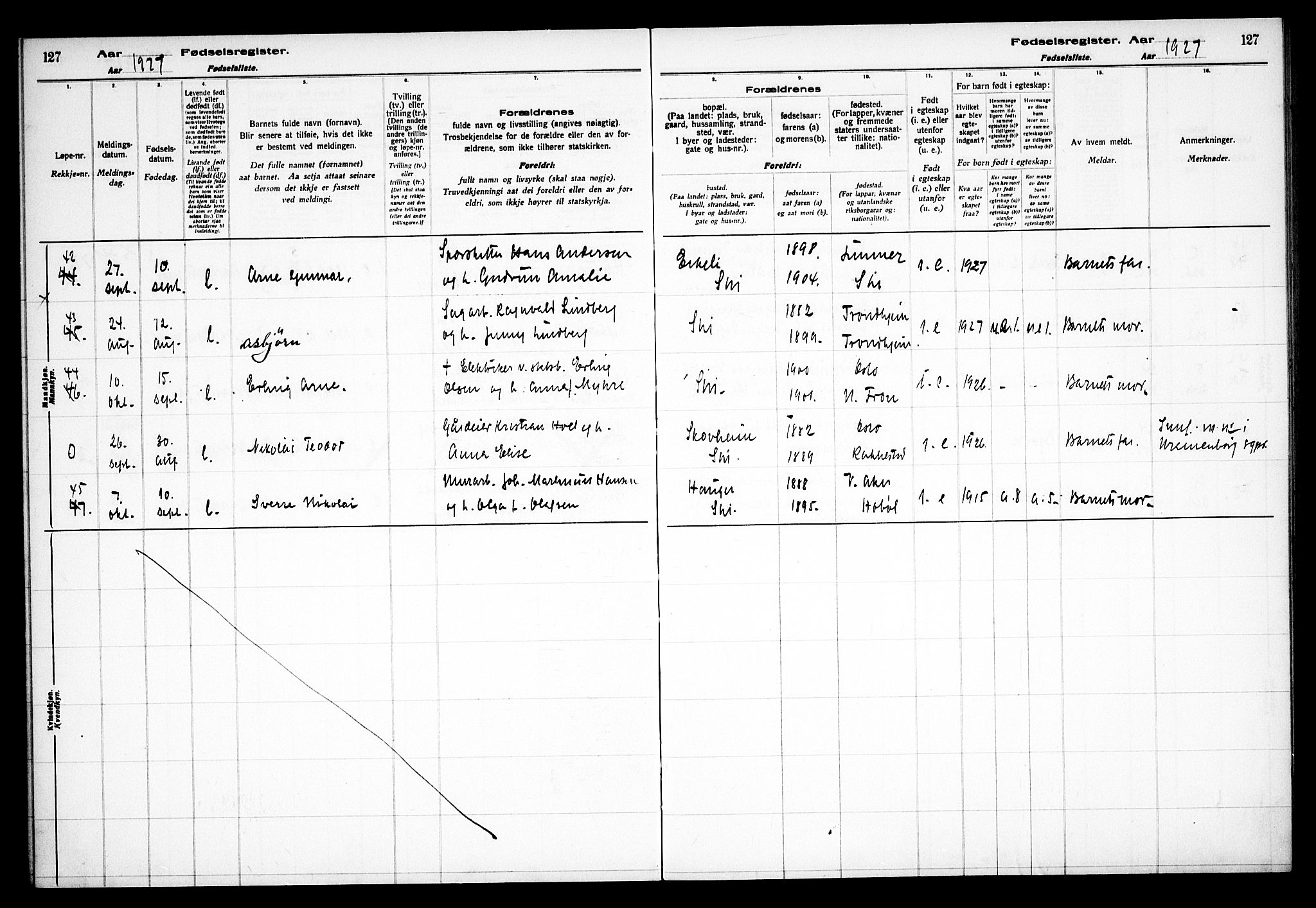 Kråkstad prestekontor Kirkebøker, AV/SAO-A-10125a/J/Jb/L0001: Fødselsregister nr. II 1, 1916-1936, s. 127