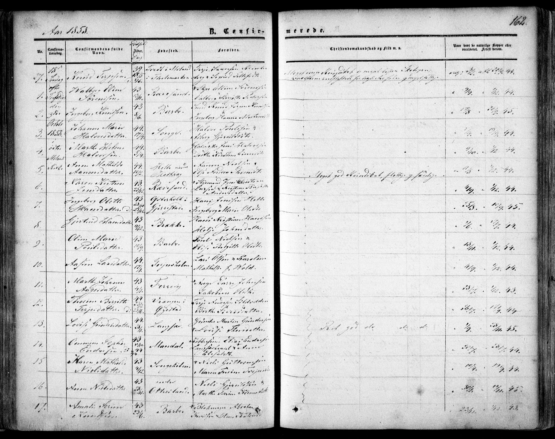 Tromøy sokneprestkontor, AV/SAK-1111-0041/F/Fa/L0006: Ministerialbok nr. A 6, 1855-1863, s. 162