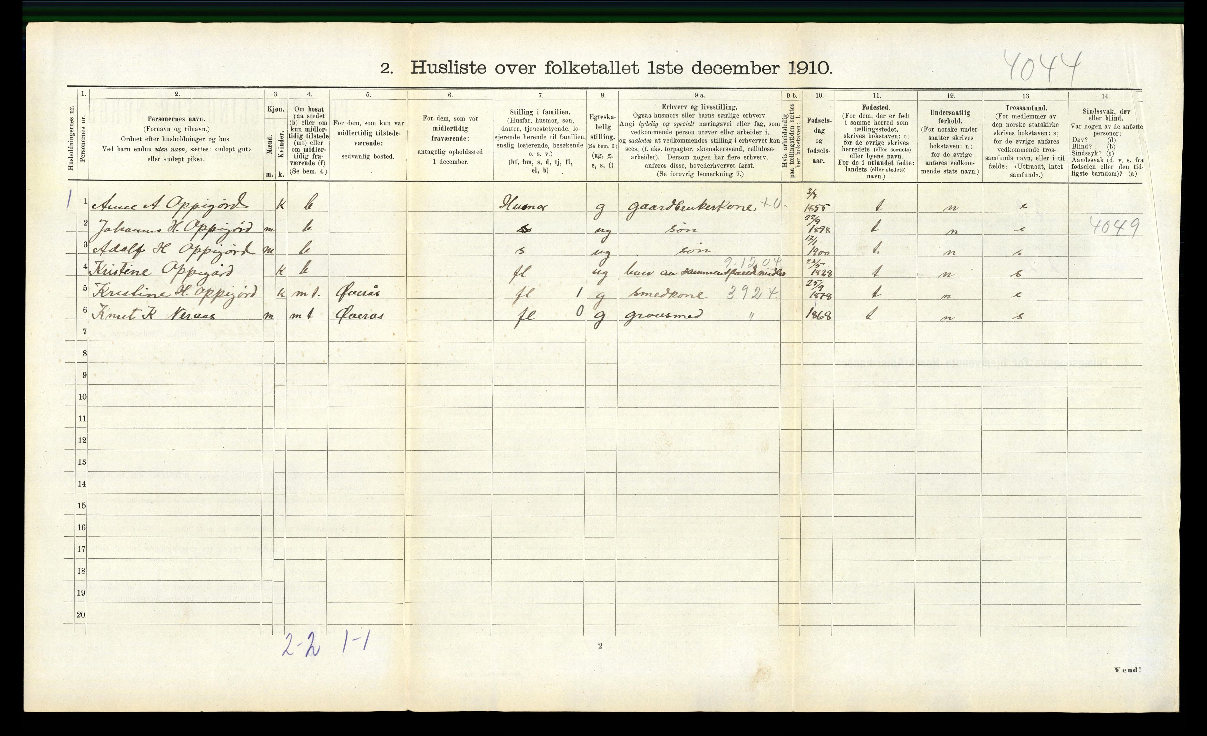 RA, Folketelling 1910 for 1542 Eresfjord og Vistdal herred, 1910, s. 264