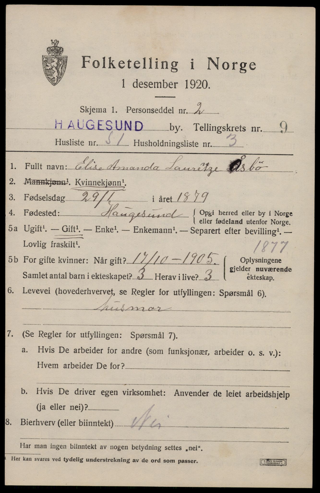 SAST, Folketelling 1920 for 1106 Haugesund kjøpstad, 1920, s. 33067