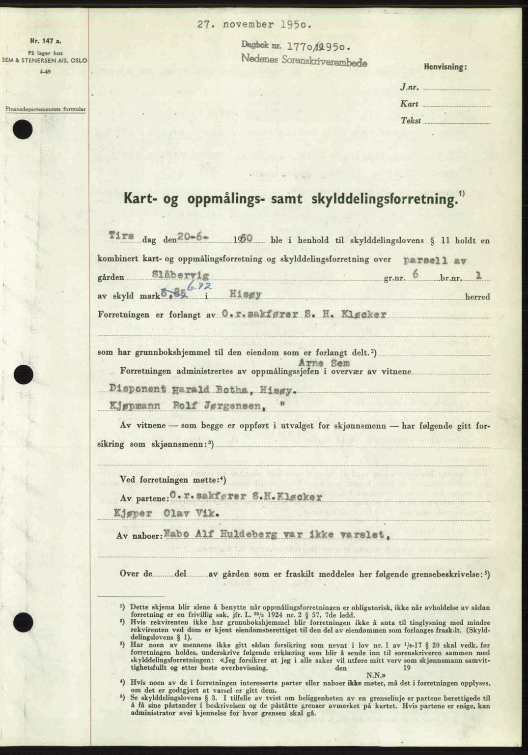 Nedenes sorenskriveri, SAK/1221-0006/G/Gb/Gba/L0063: Pantebok nr. A15, 1950-1950, Dagboknr: 1770/1950