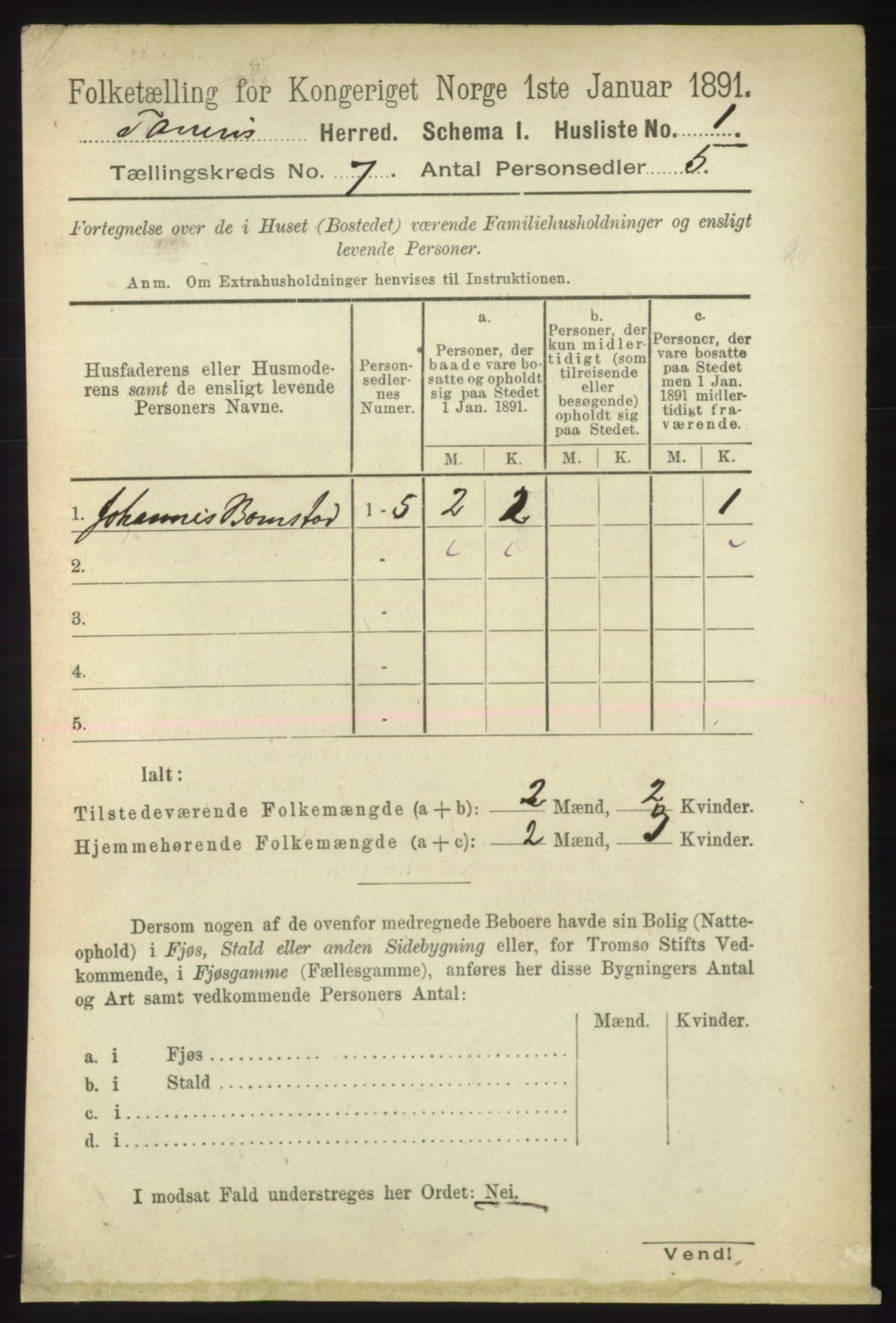 RA, Folketelling 1891 for 2025 Tana herred, 1891, s. 3073