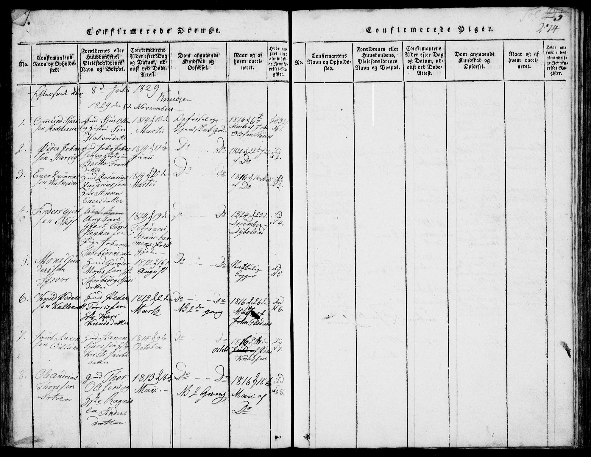 Skjold sokneprestkontor, SAST/A-101847/H/Ha/Hab/L0002: Klokkerbok nr. B 2 /1, 1815-1830, s. 274