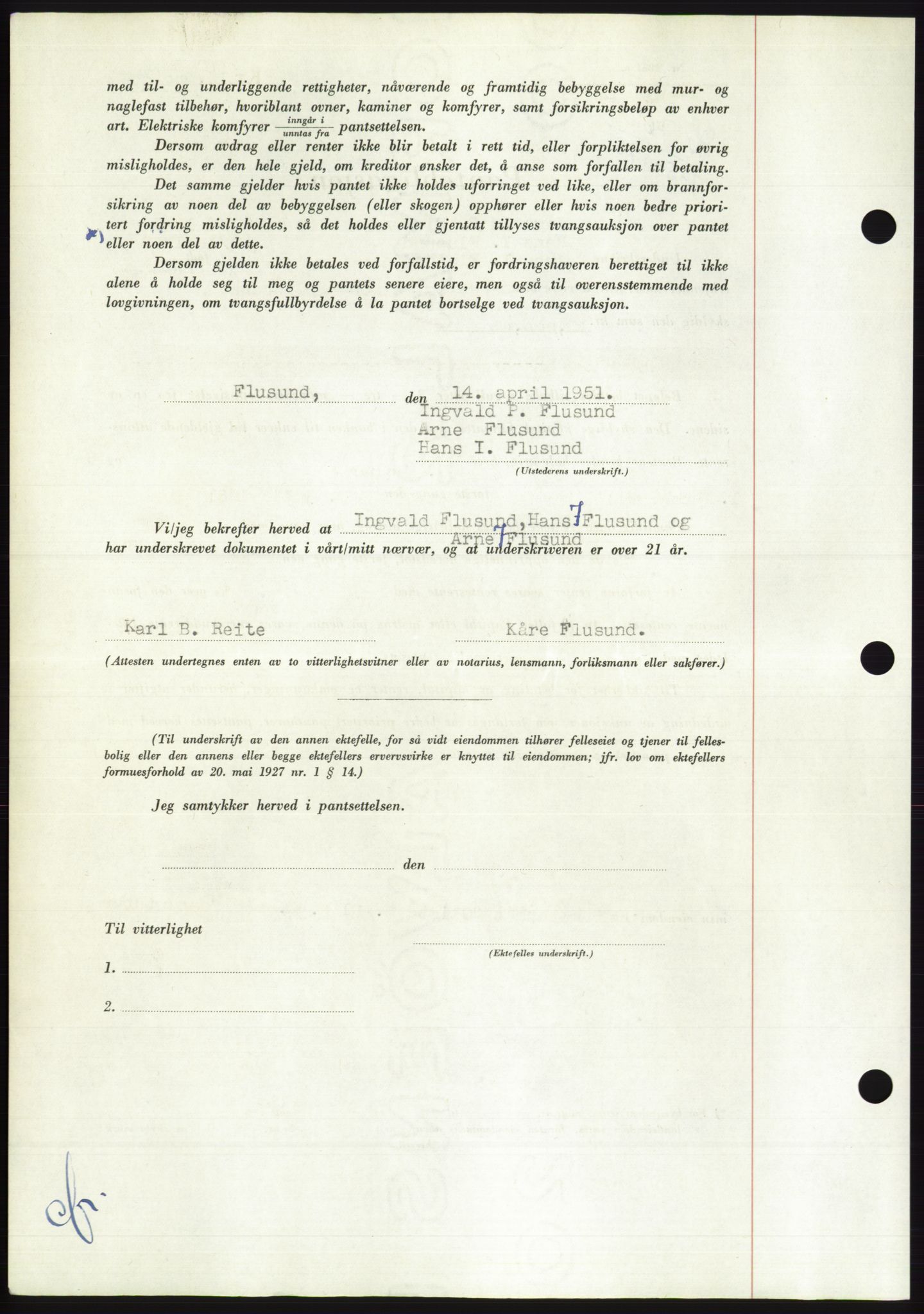Søre Sunnmøre sorenskriveri, AV/SAT-A-4122/1/2/2C/L0120: Pantebok nr. 8B, 1951-1951, Dagboknr: 762/1951